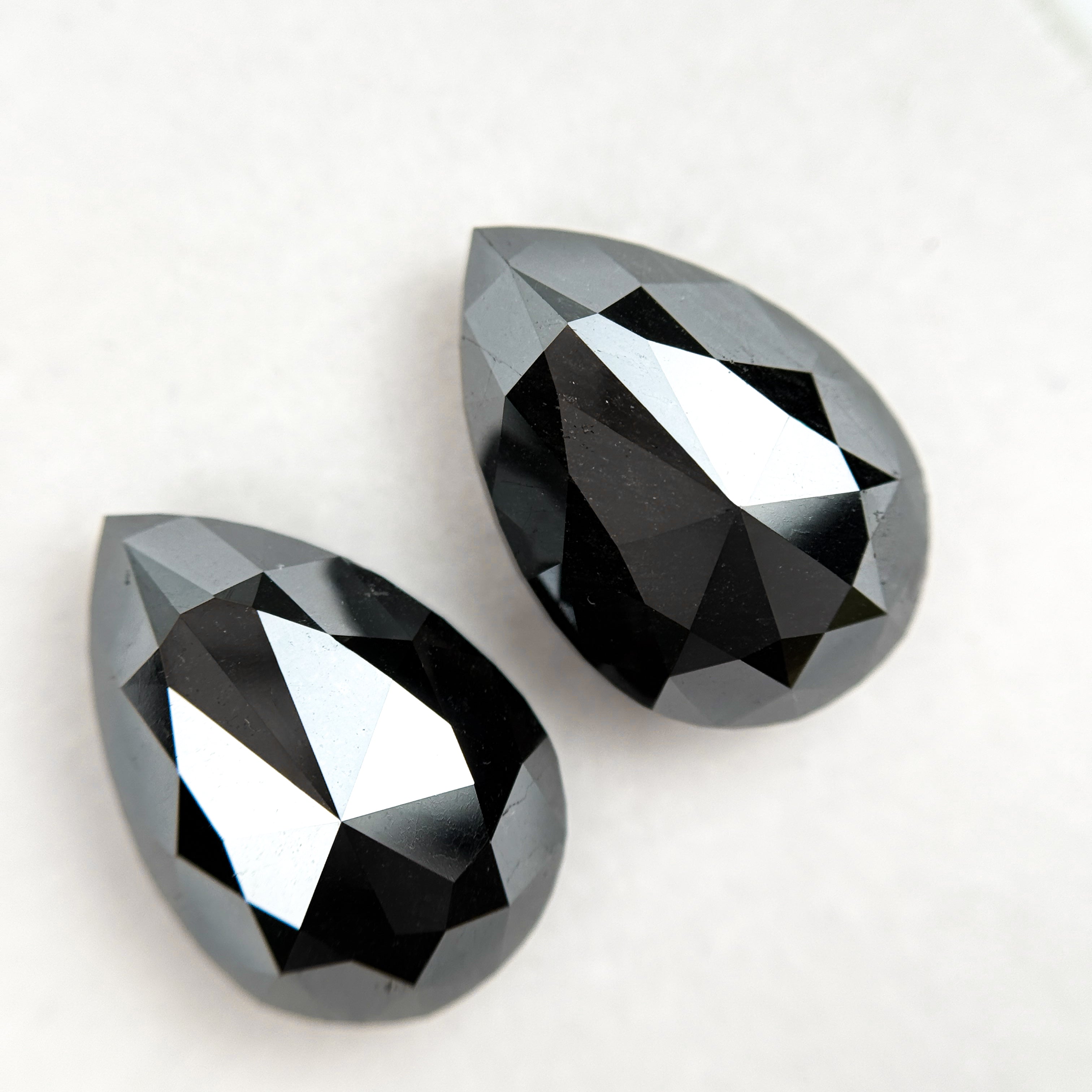 33 Ct Pear Rose Cut Black Natural Vintage Diamond Pair