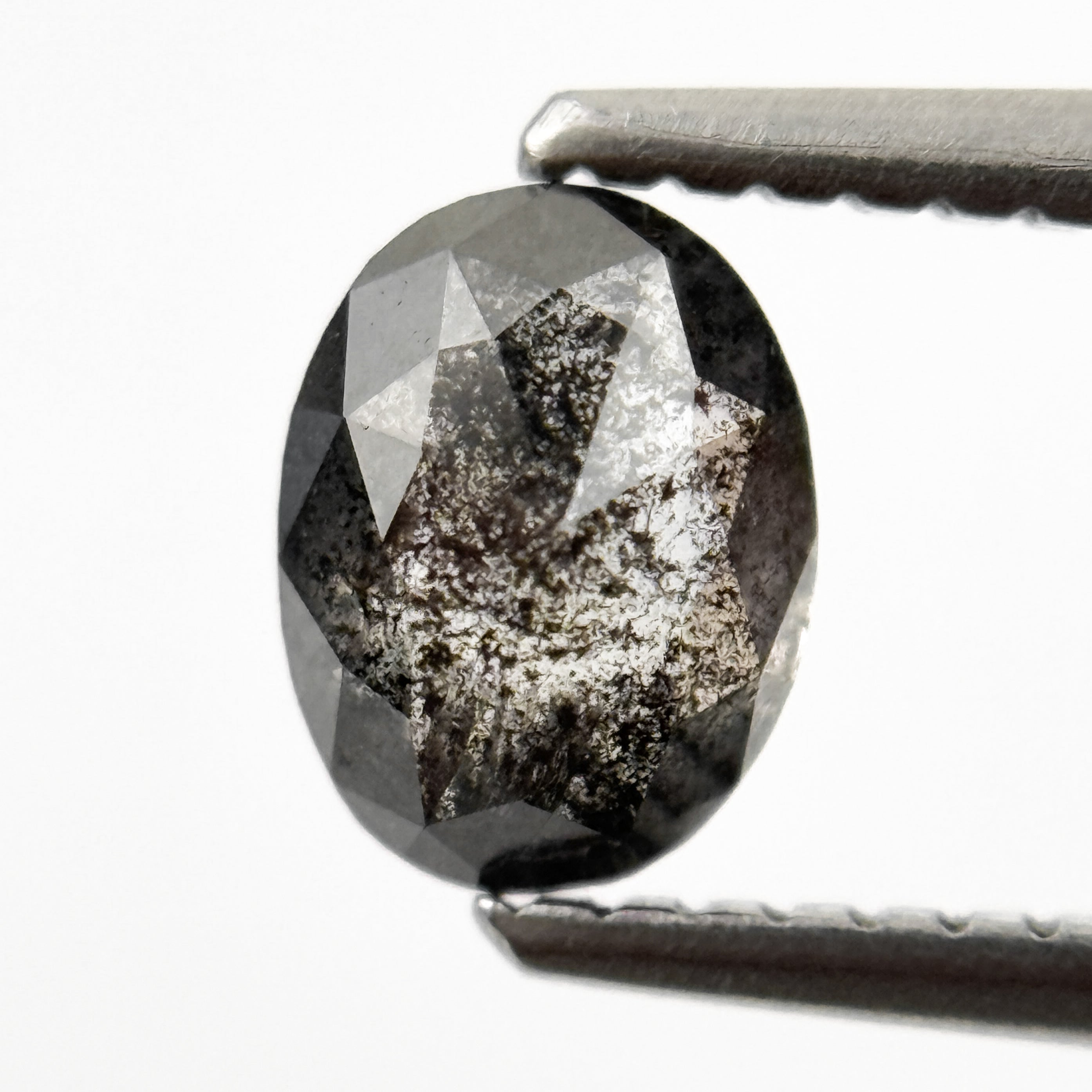 0.77 Ct Oval Rose Cut Grey Natural Salt and Pepper Diamond