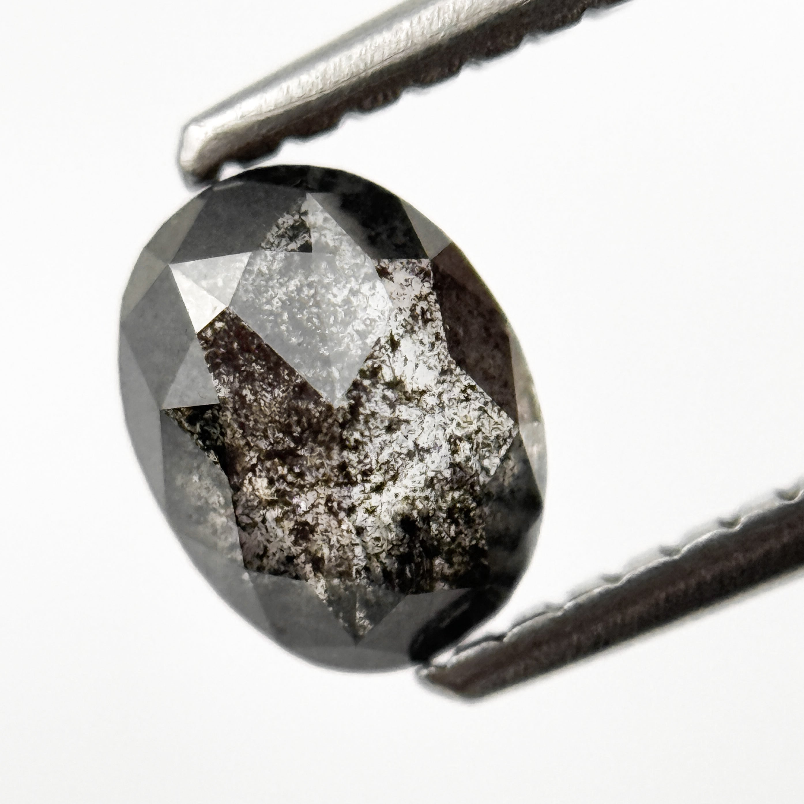 0.77 Ct Oval Rose Cut Grey Natural Salt and Pepper Diamond