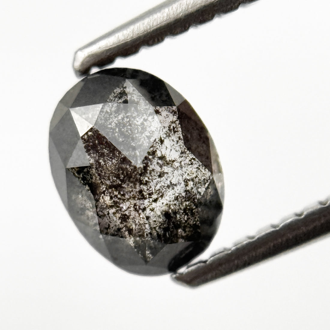 0.77 Ct Oval Rose Cut Grey Natural Salt and Pepper Diamond