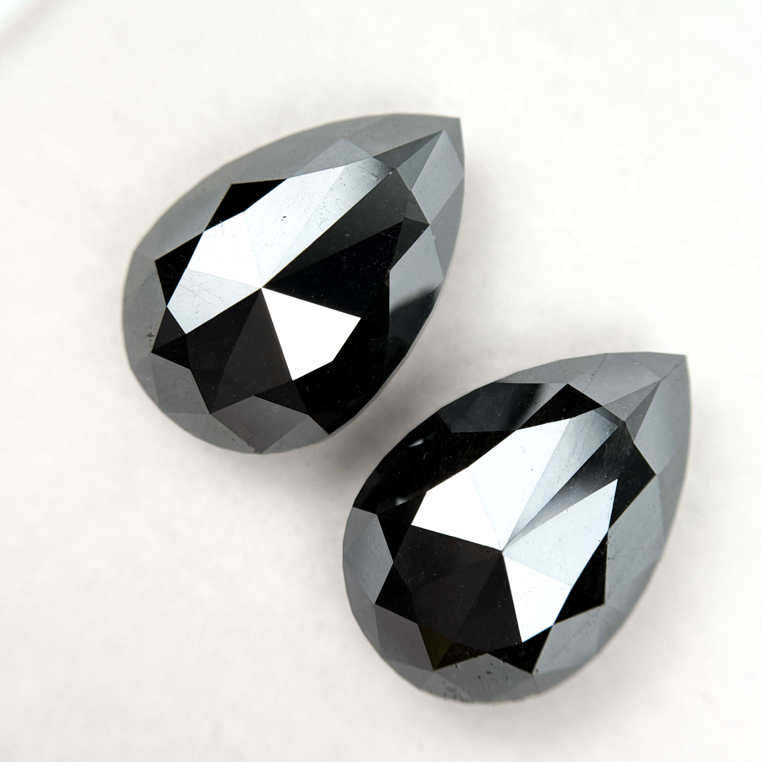 33 Ct Pear Rose Cut Black Natural Vintage Diamond Pair
