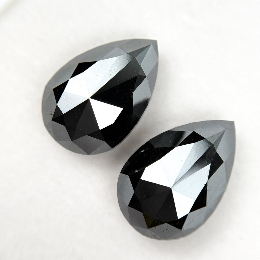 33 Ct Pear Rose Cut Black Natural Vintage Diamond Pair