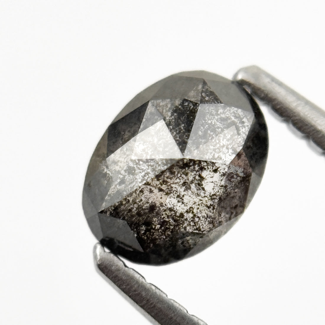 0.77 Ct Oval Rose Cut Grey Natural Salt and Pepper Diamond