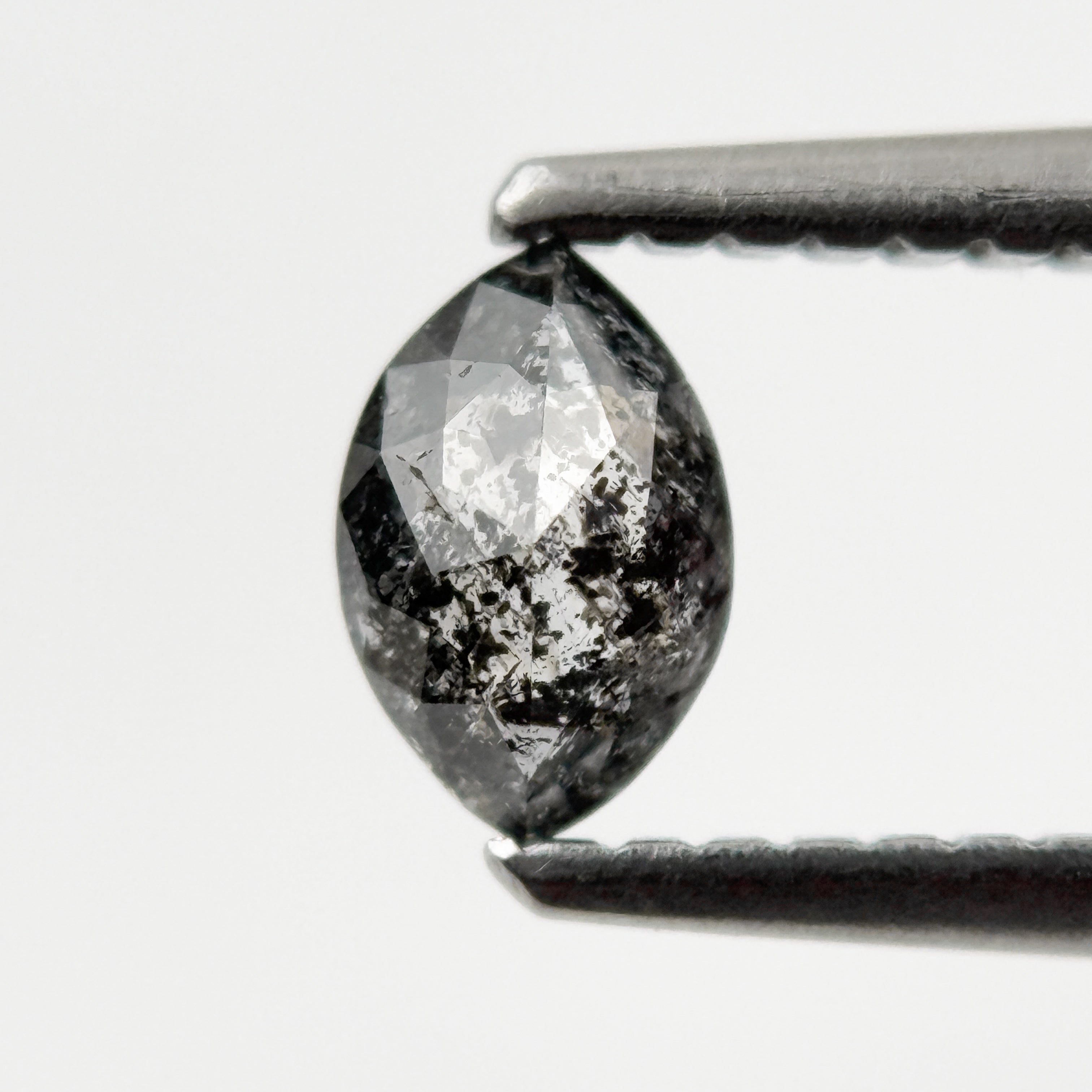 0.36 Ct Marquise Rose Cut Black Natural Minimalist Salt and pepper Diamond
