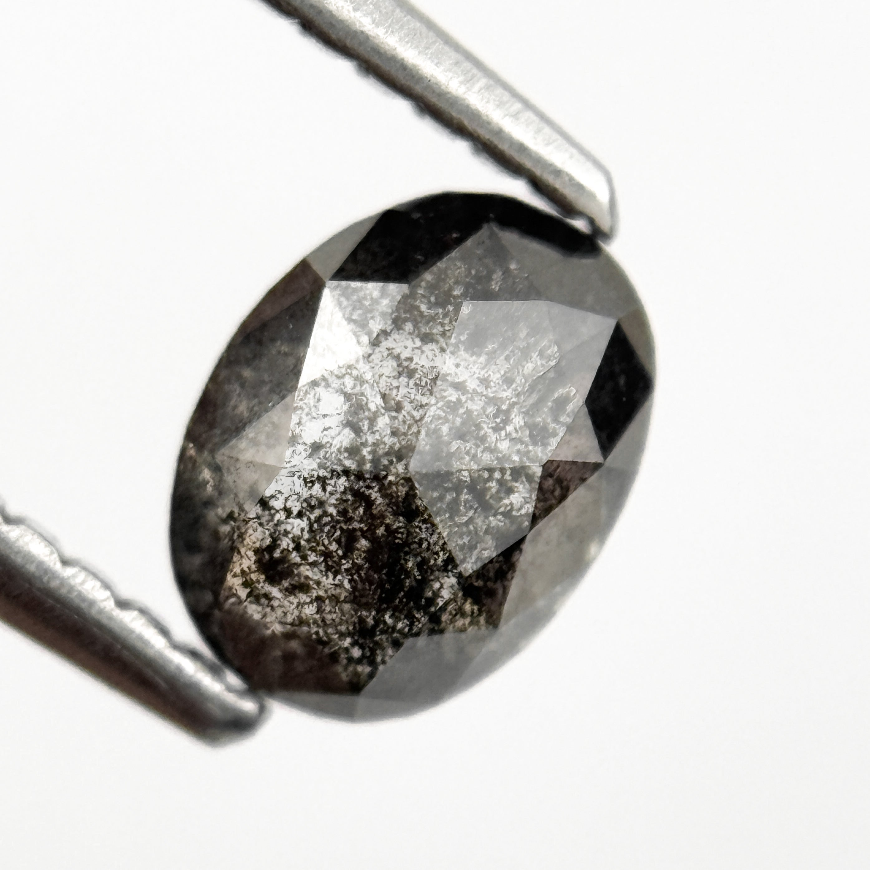 0.77 Ct Oval Rose Cut Grey Natural Salt and Pepper Diamond