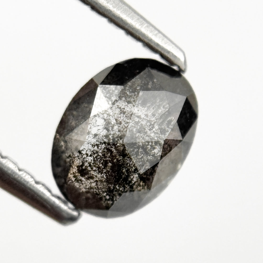 0.77 Ct Oval Rose Cut Grey Natural Salt and Pepper Diamond