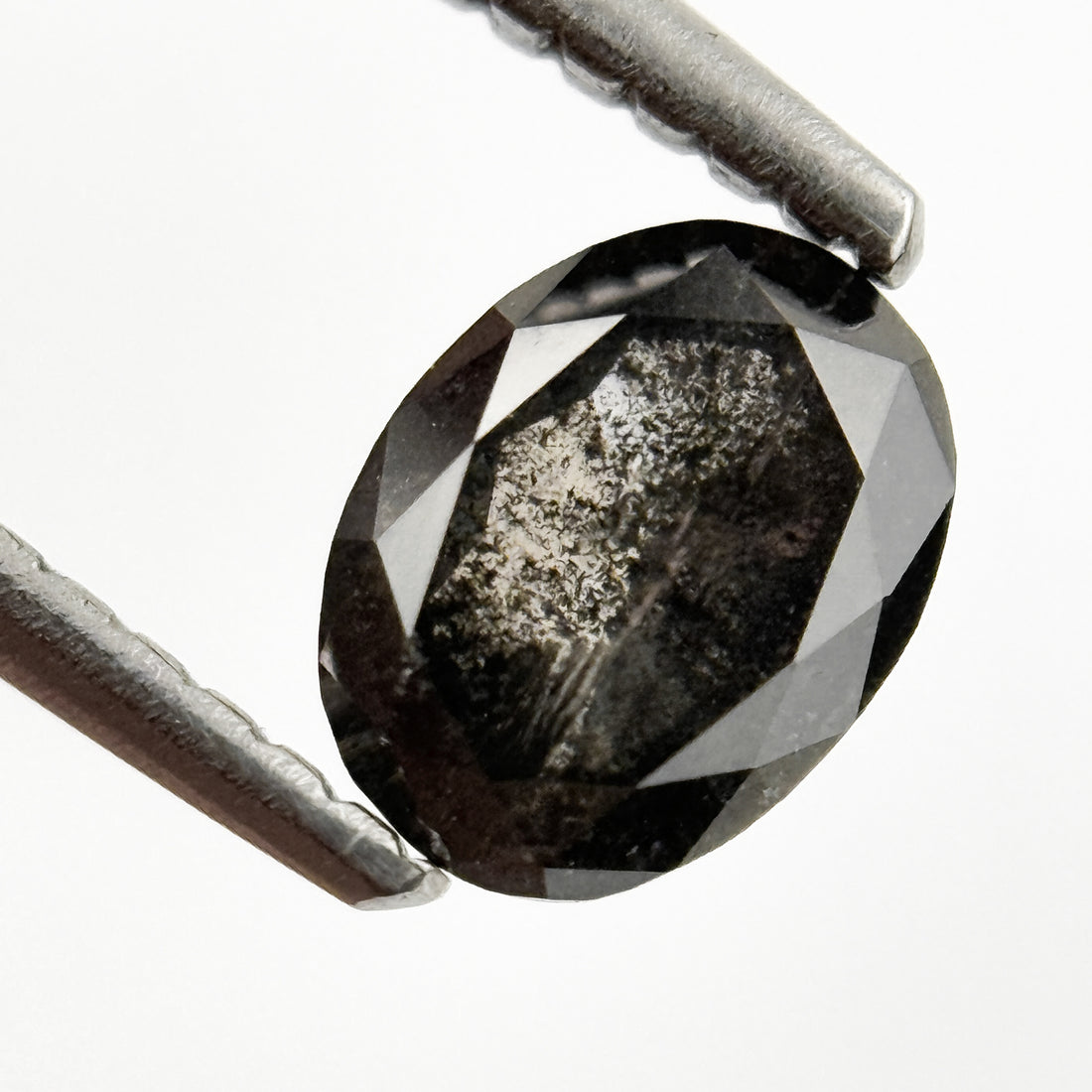 0.77 Ct Oval Rose Cut Grey Natural Salt and Pepper Diamond