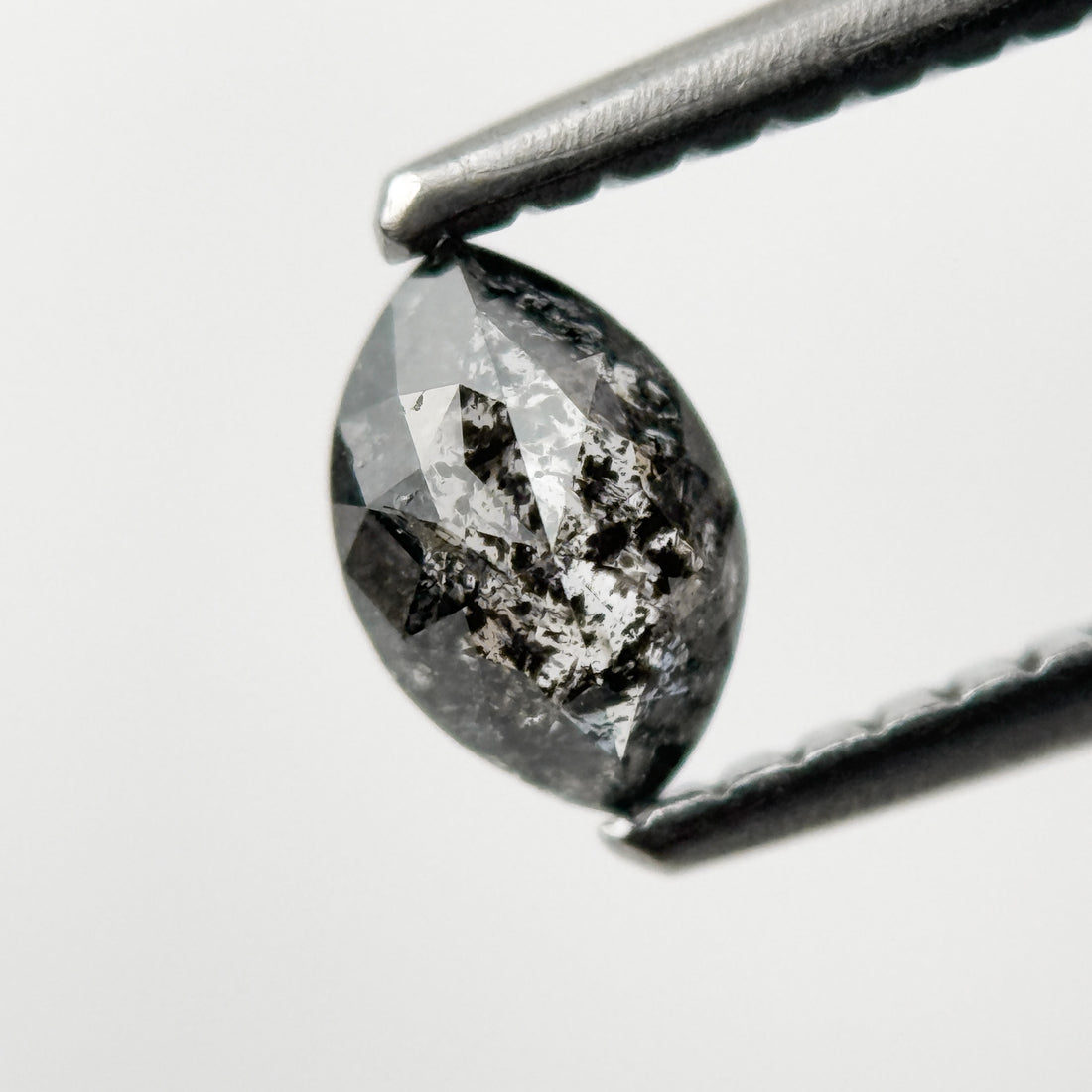 0.36 Ct Marquise Rose Cut Black Natural Minimalist Salt and pepper Diamond