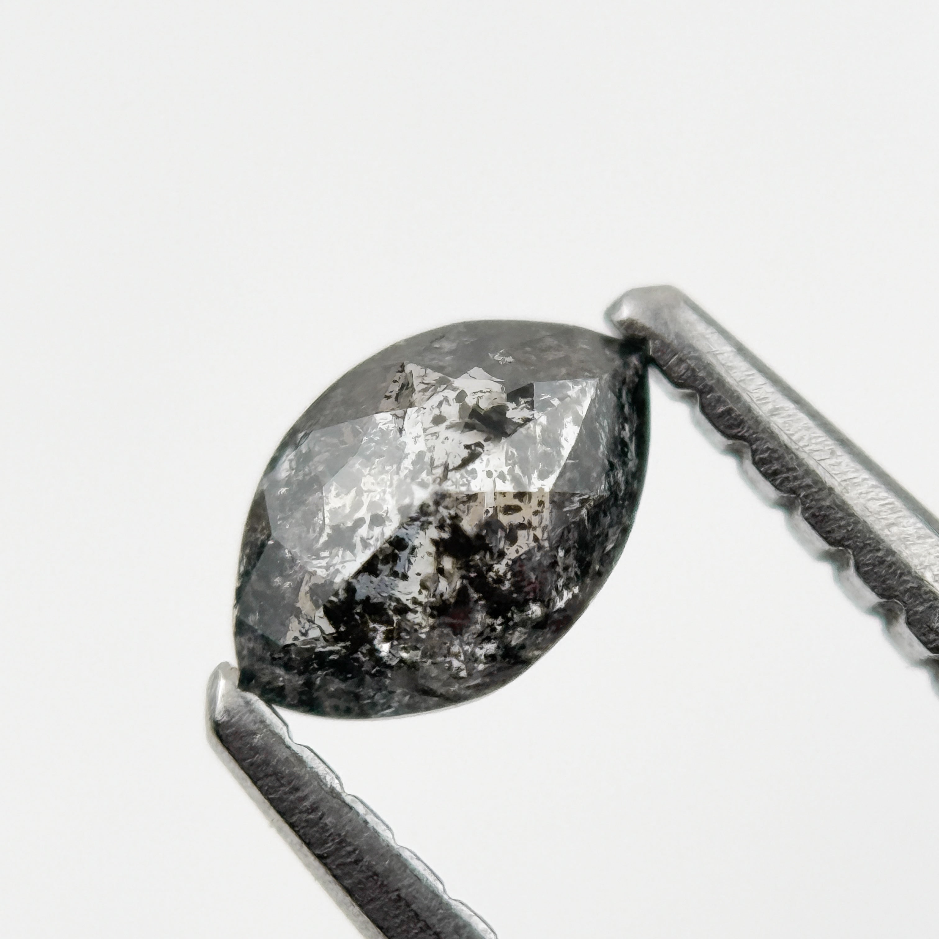 0.36 Ct Marquise Rose Cut Black Natural Minimalist Salt and pepper Diamond