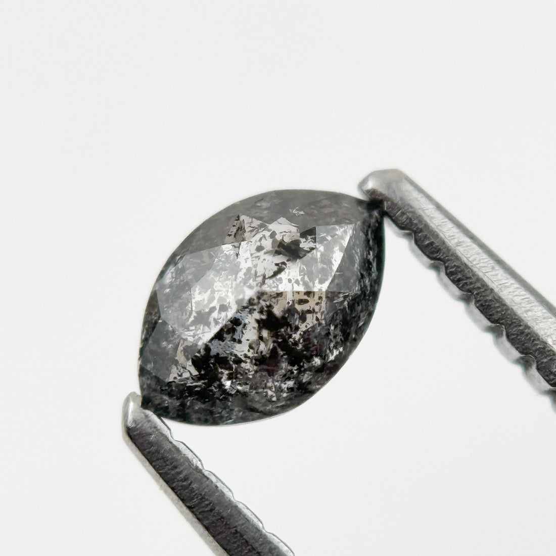 0.36 Ct Marquise Rose Cut Black Natural Minimalist Salt and pepper Diamond