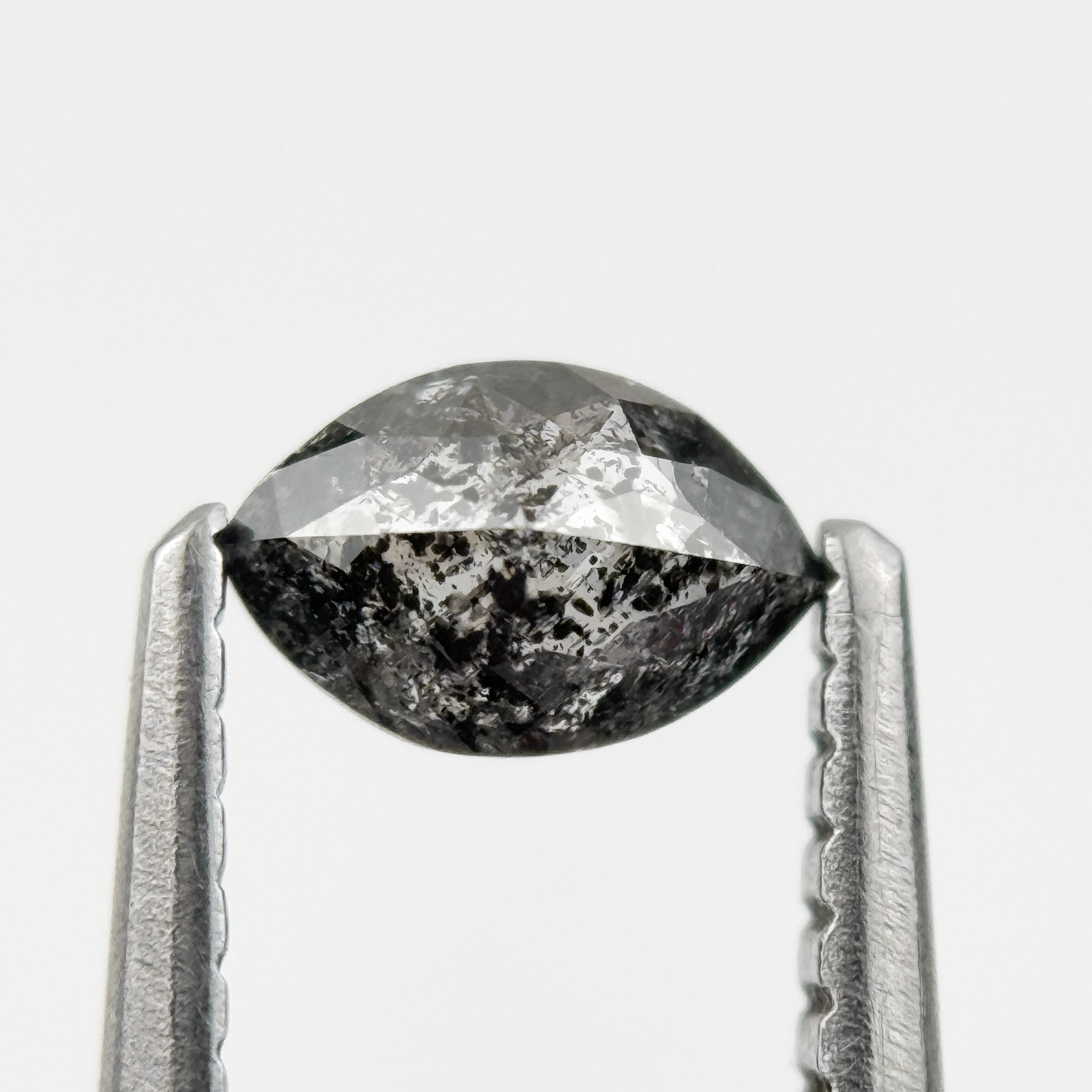 0.36 Ct Marquise Rose Cut Black Natural Minimalist Salt and pepper Diamond