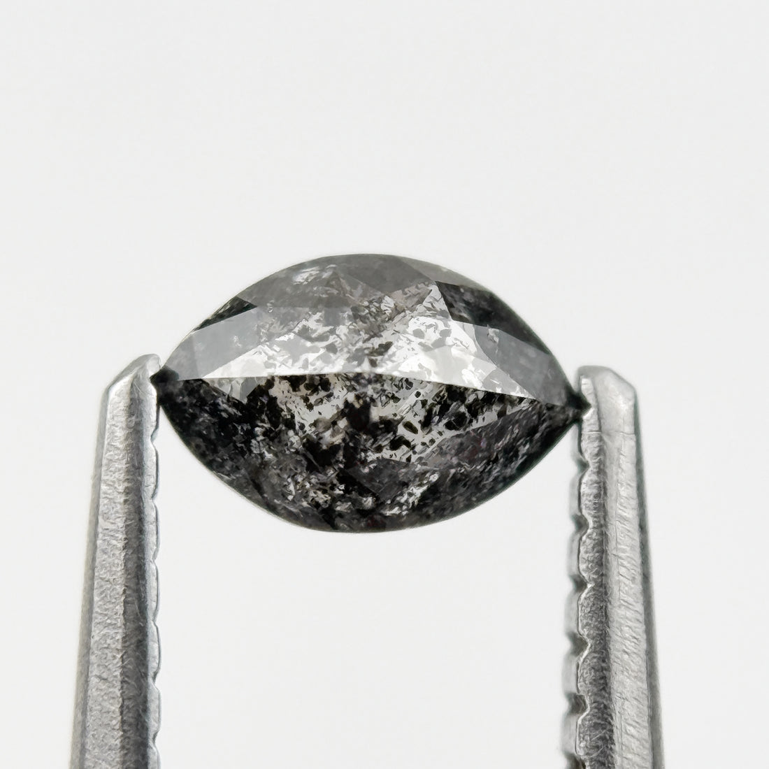 0.36 Ct Marquise Rose Cut Black Natural Minimalist Salt and pepper Diamond