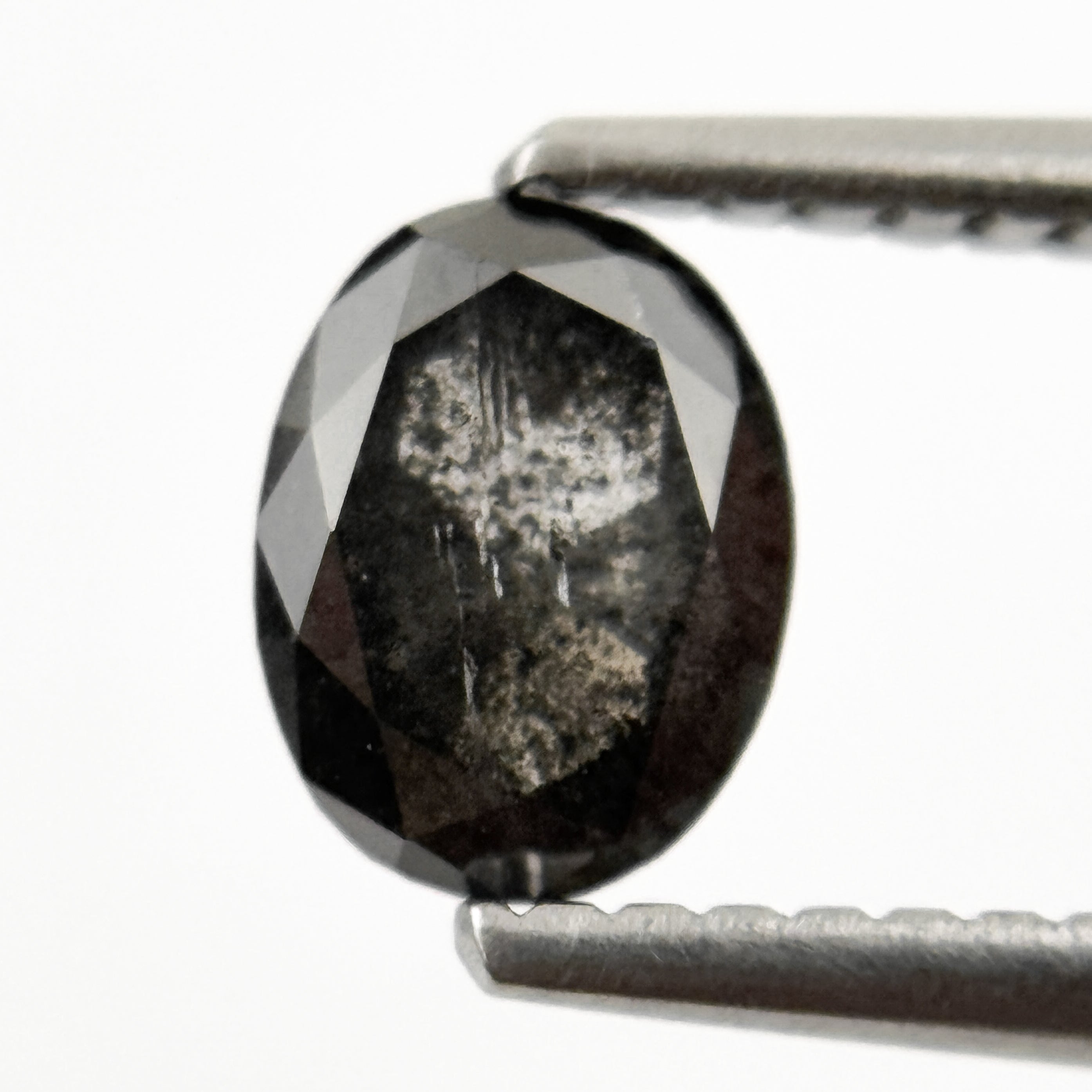 0.77 Ct Oval Rose Cut Grey Natural Salt and Pepper Diamond