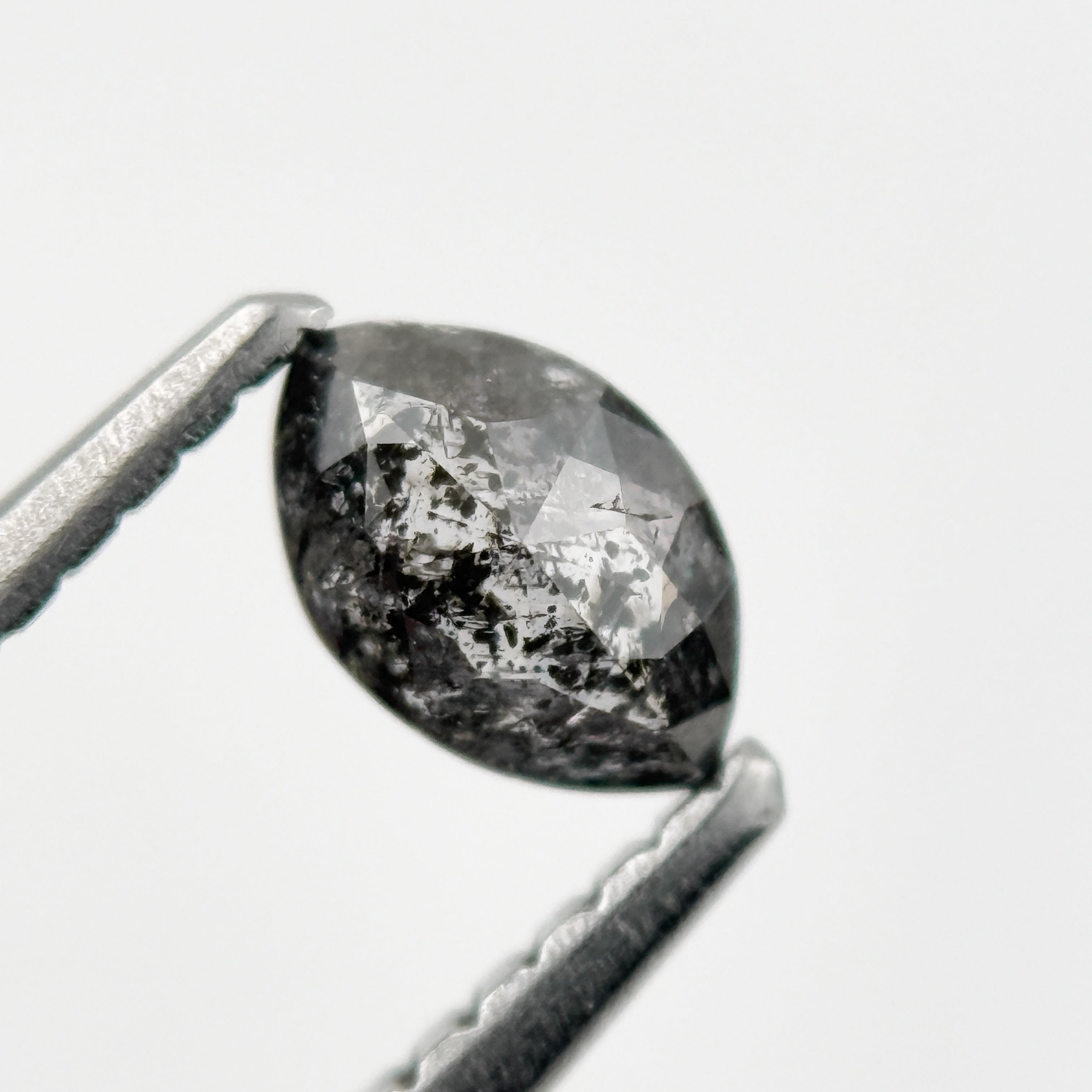 0.36 Ct Marquise Rose Cut Black Natural Minimalist Salt and pepper Diamond