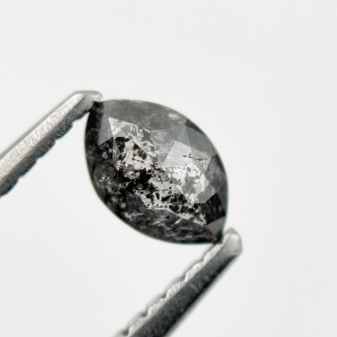 0.36 Ct Marquise Rose Cut Black Natural Minimalist Salt and pepper Diamond