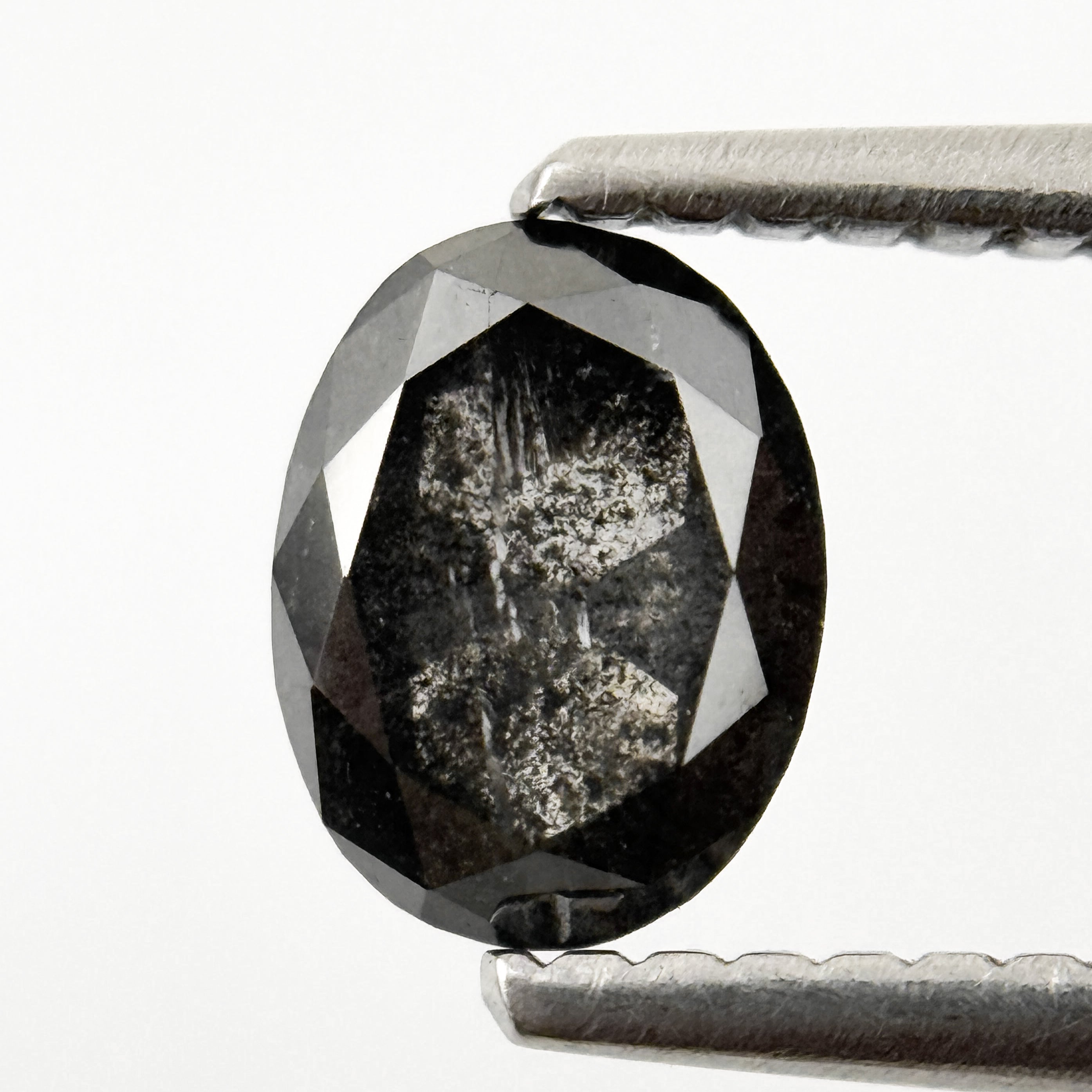 0.77 Ct Oval Rose Cut Grey Natural Salt and Pepper Diamond