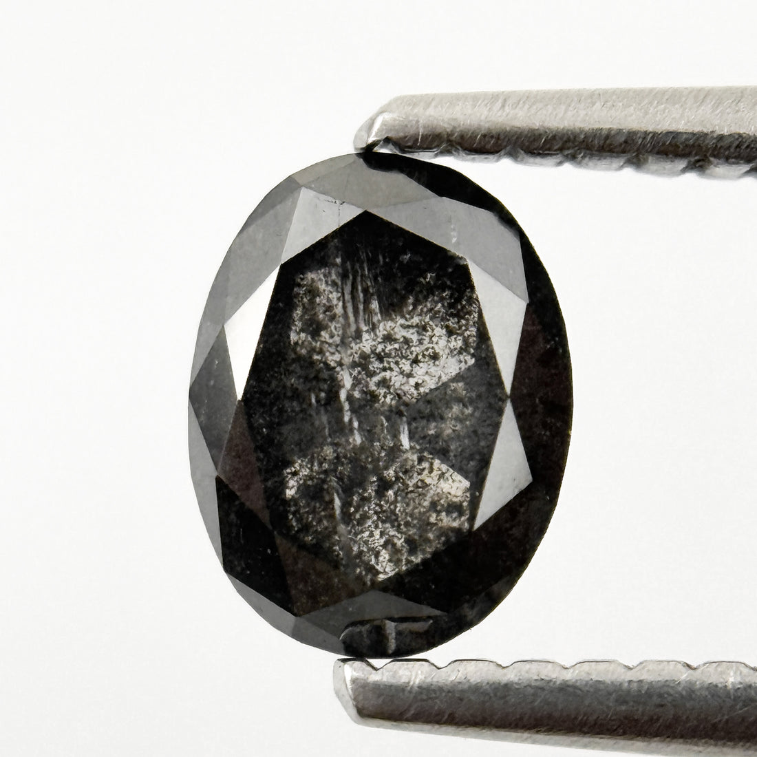 0.77 Ct Oval Rose Cut Grey Natural Salt and Pepper Diamond