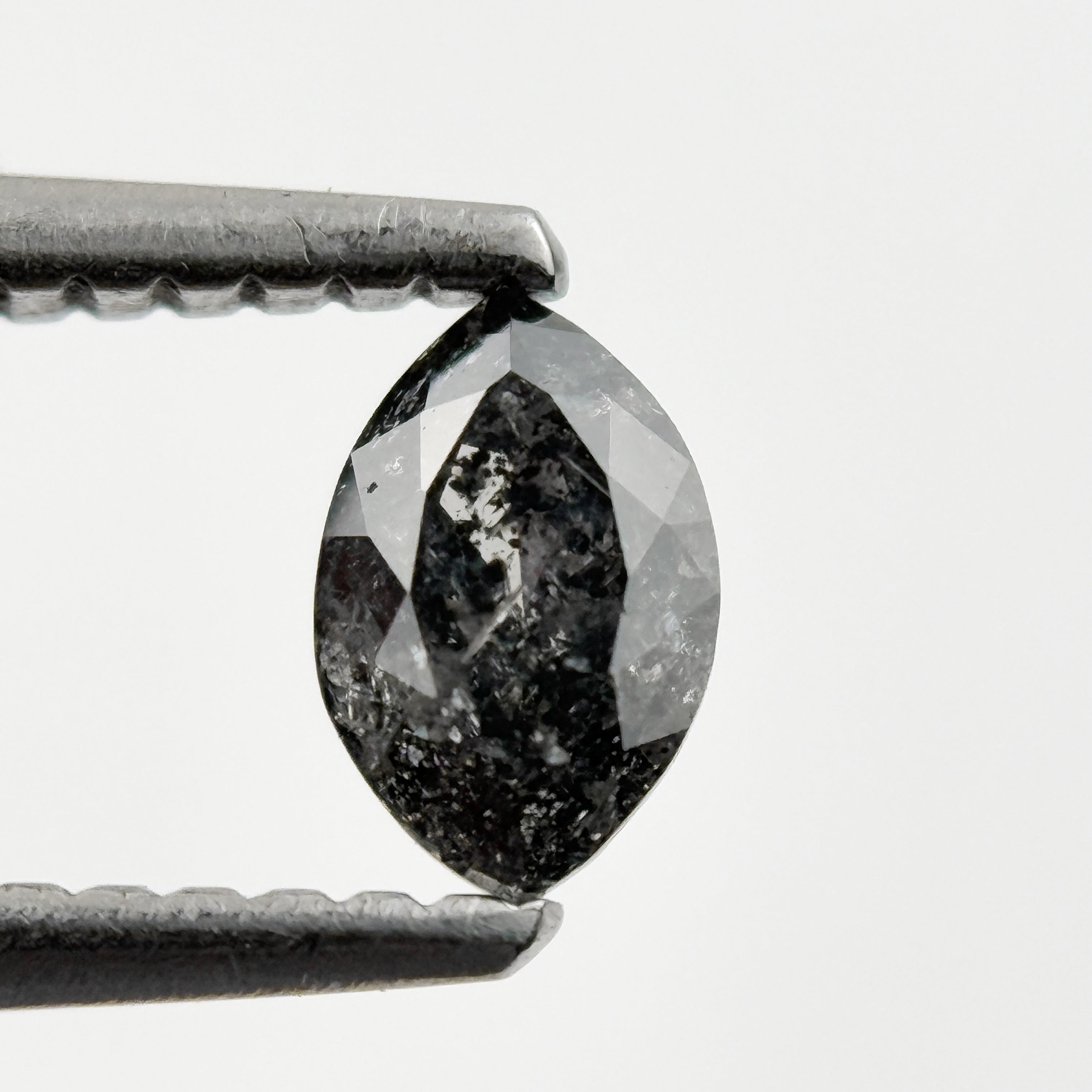0.36 Ct Marquise Rose Cut Black Natural Minimalist Salt and pepper Diamond