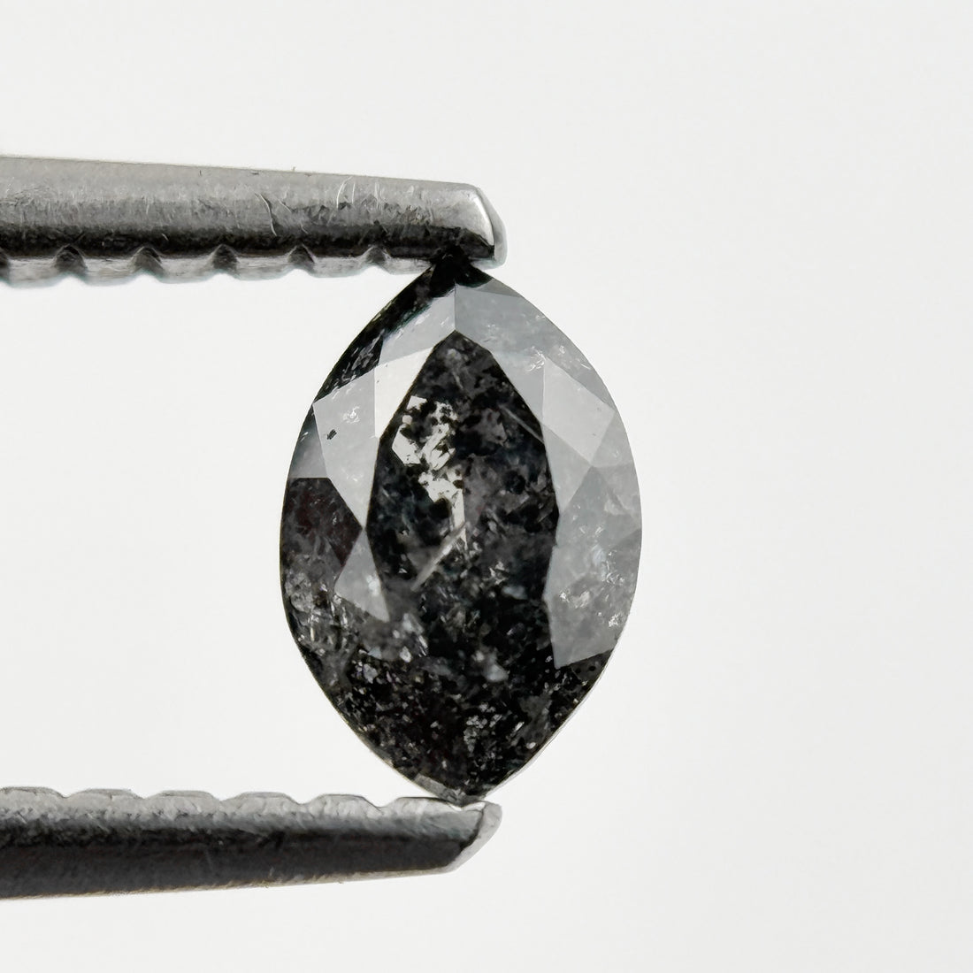 0.36 Ct Marquise Rose Cut Black Natural Minimalist Salt and pepper Diamond