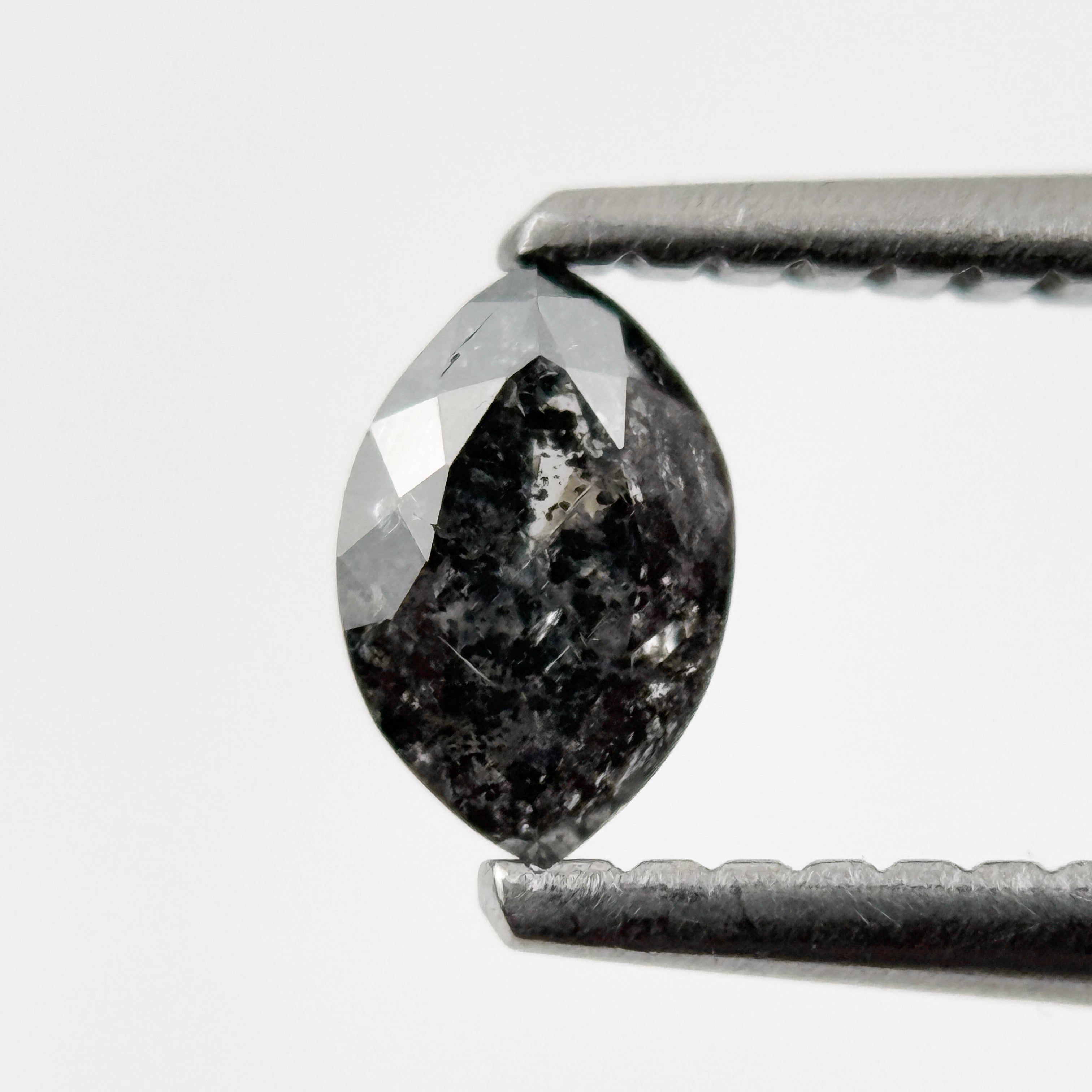 0.36 Ct Marquise Rose Cut Black Natural Minimalist Salt and pepper Diamond