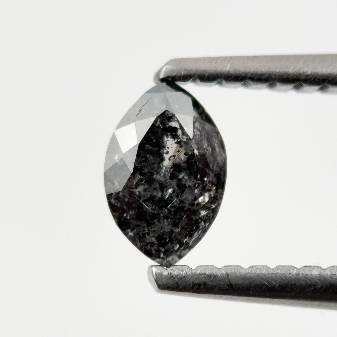 0.36 Ct Marquise Rose Cut Black Natural Minimalist Salt and pepper Diamond