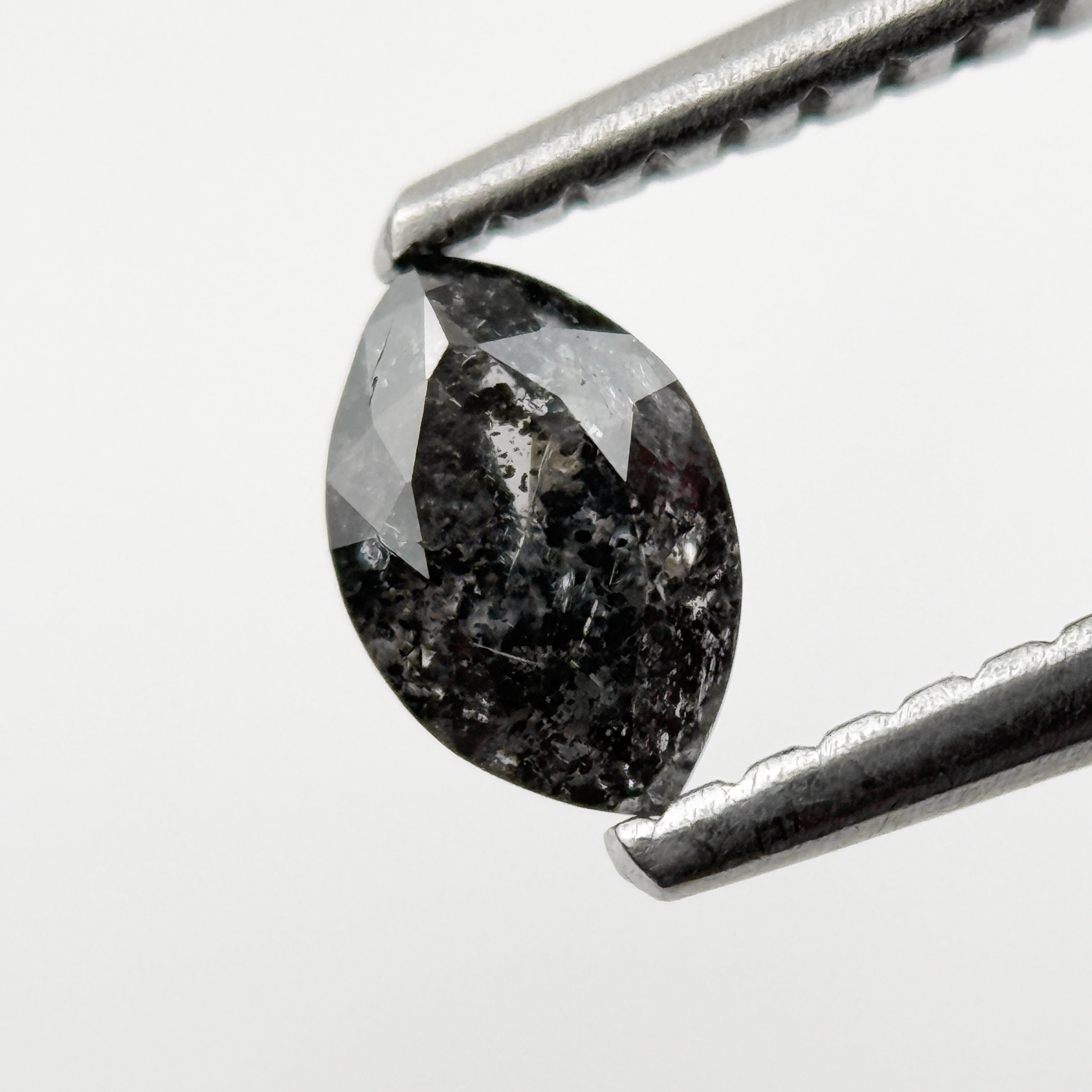0.36 Ct Marquise Rose Cut Black Natural Minimalist Salt and pepper Diamond