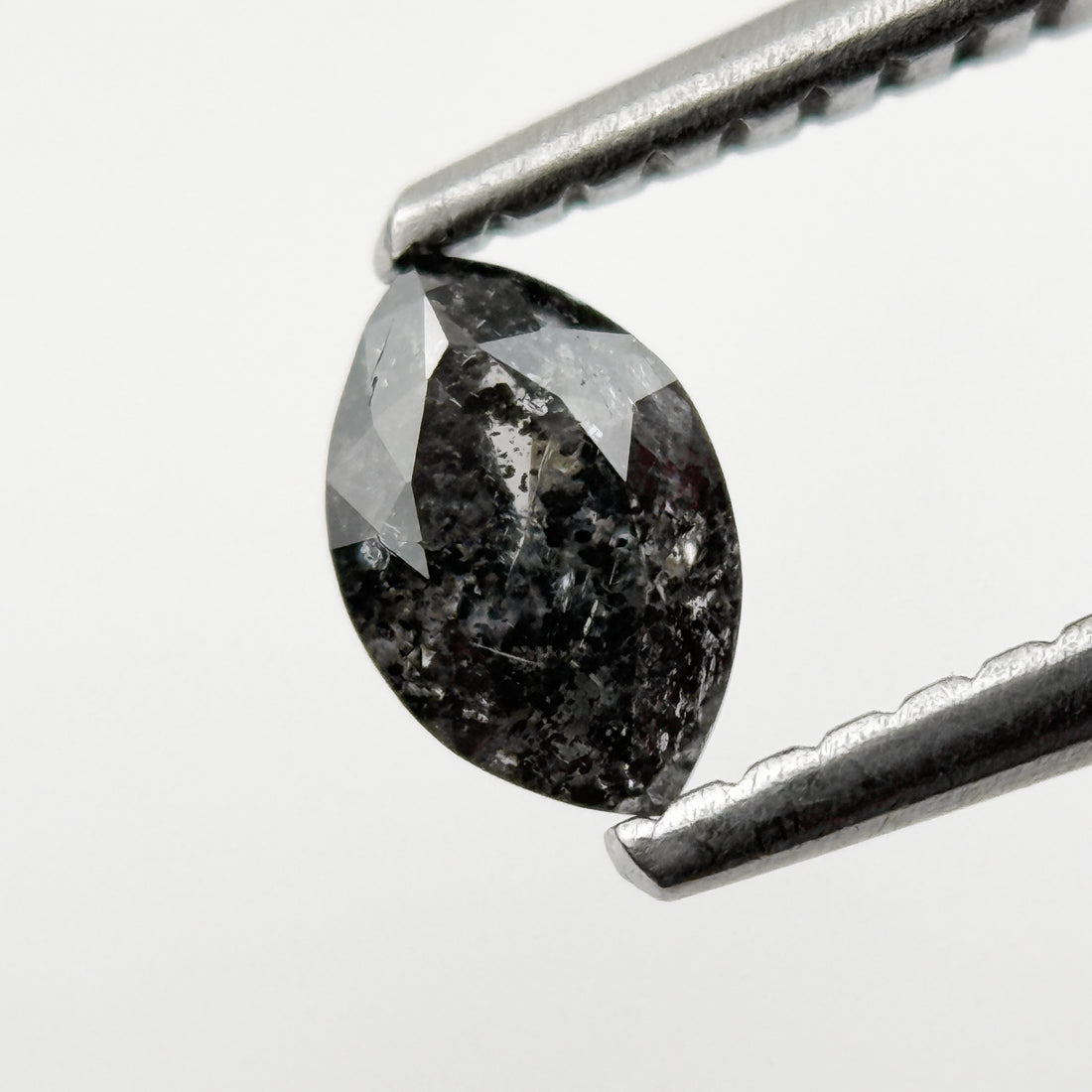 0.36 Ct Marquise Rose Cut Black Natural Minimalist Salt and pepper Diamond