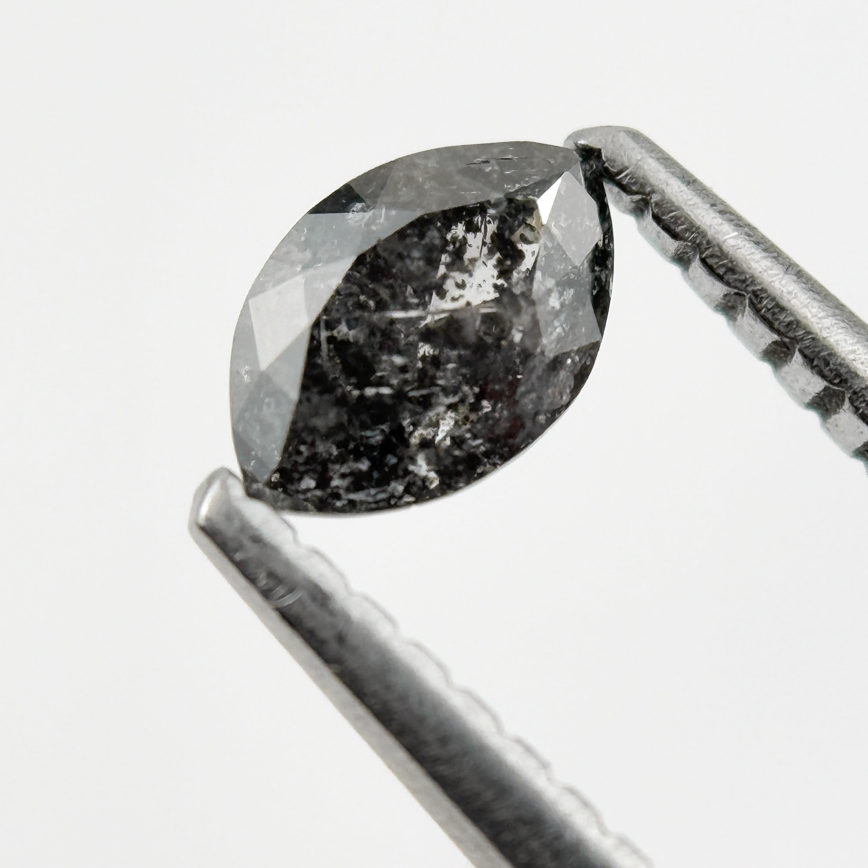 0.36 Ct Marquise Rose Cut Black Natural Minimalist Salt and pepper Diamond