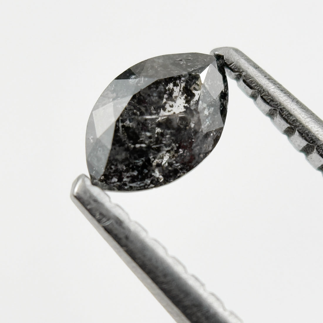 0.36 Ct Marquise Rose Cut Black Natural Minimalist Salt and pepper Diamond