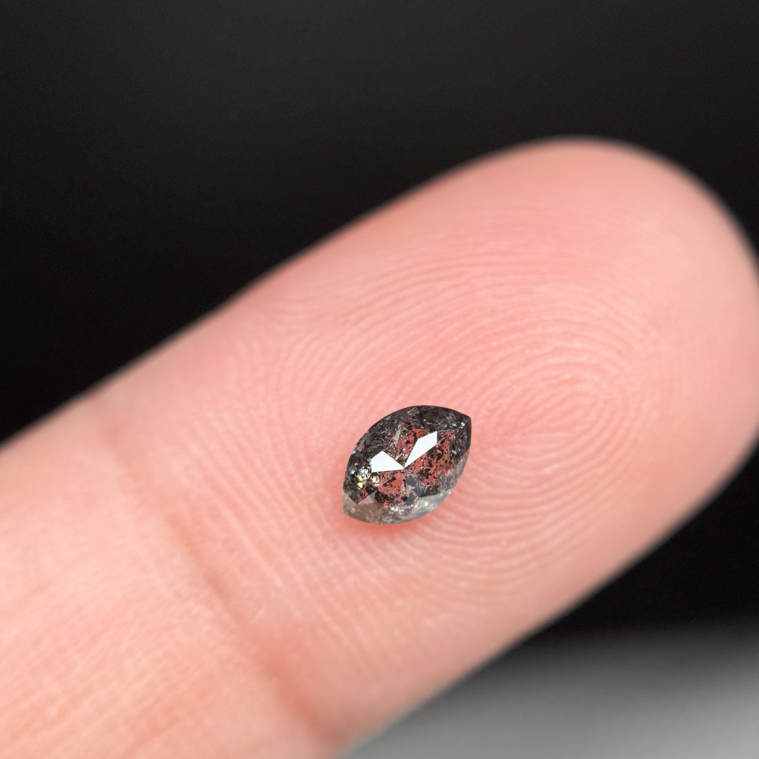 0.36 Ct Marquise Rose Cut Black Natural Minimalist Salt and pepper Diamond