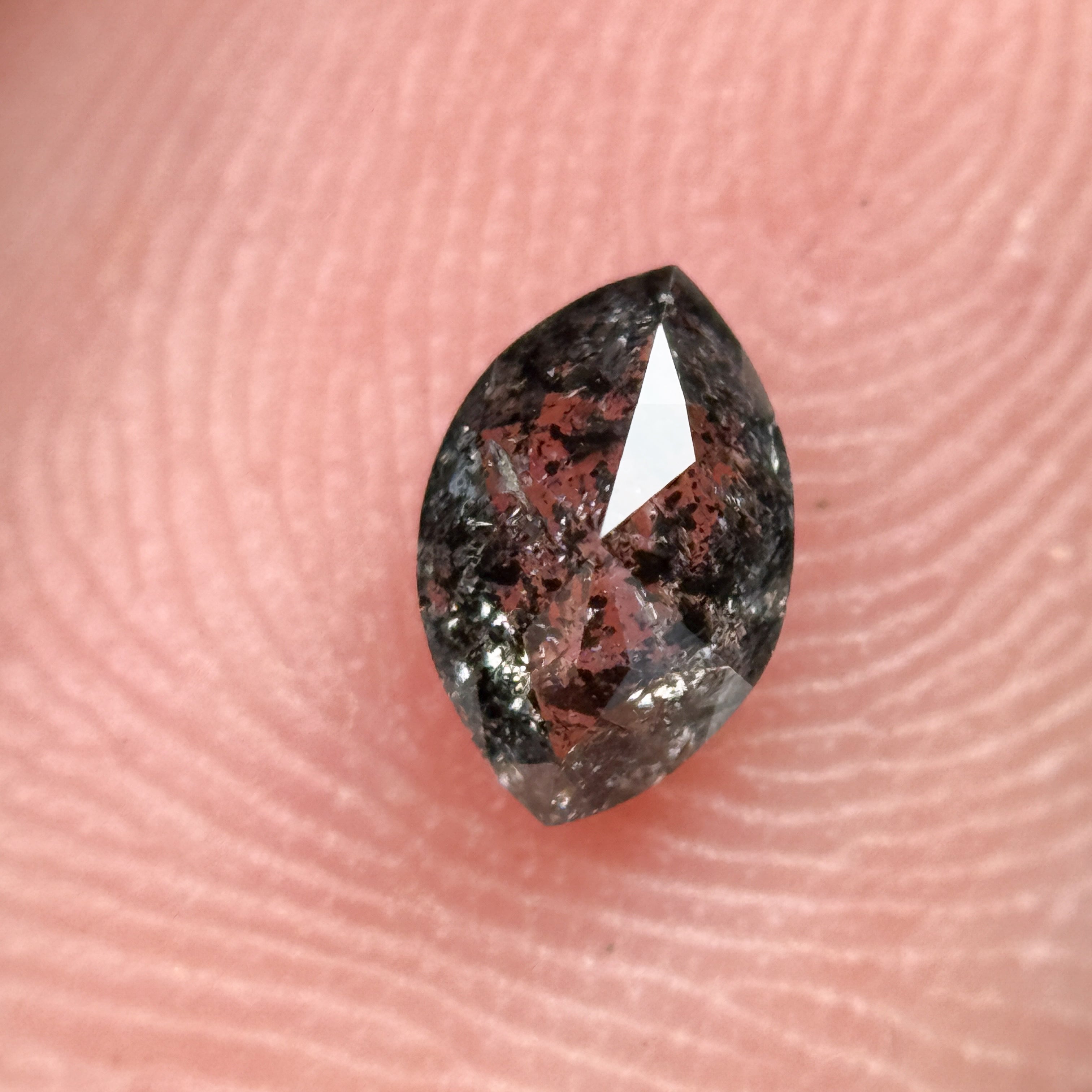 0.36 Ct Marquise Rose Cut Black Natural Minimalist Salt and pepper Diamond
