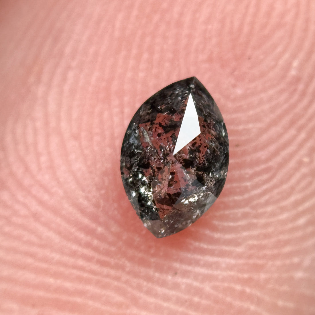 0.36 Ct Marquise Rose Cut Black Natural Minimalist Salt and pepper Diamond