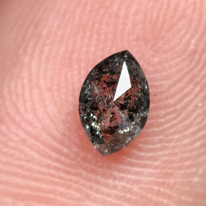 0.36 Ct Marquise Rose Cut Black Natural Minimalist Salt and pepper Diamond