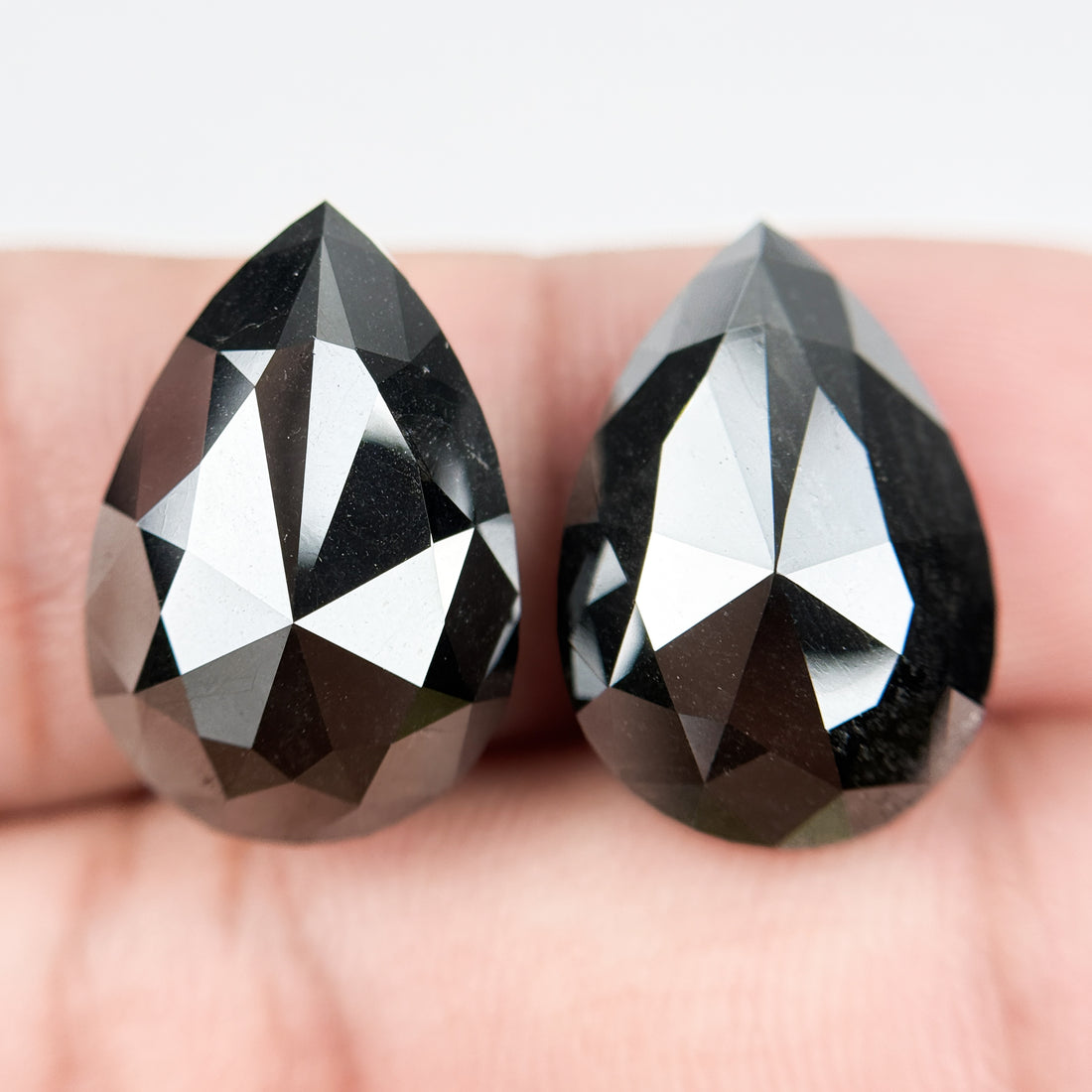 33 Ct Pear Rose Cut Black Natural Vintage Diamond Pair