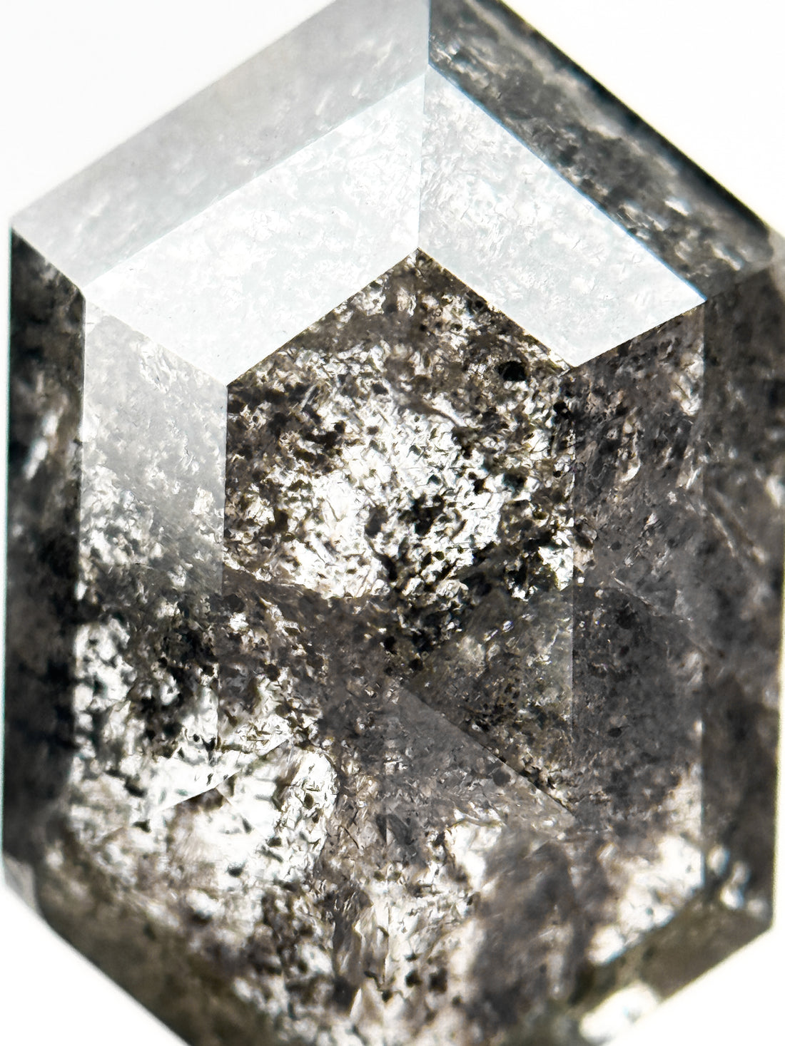 8.71 Ct Hexagon Rose Cut Grey Natural Salt and Pepper Diamond