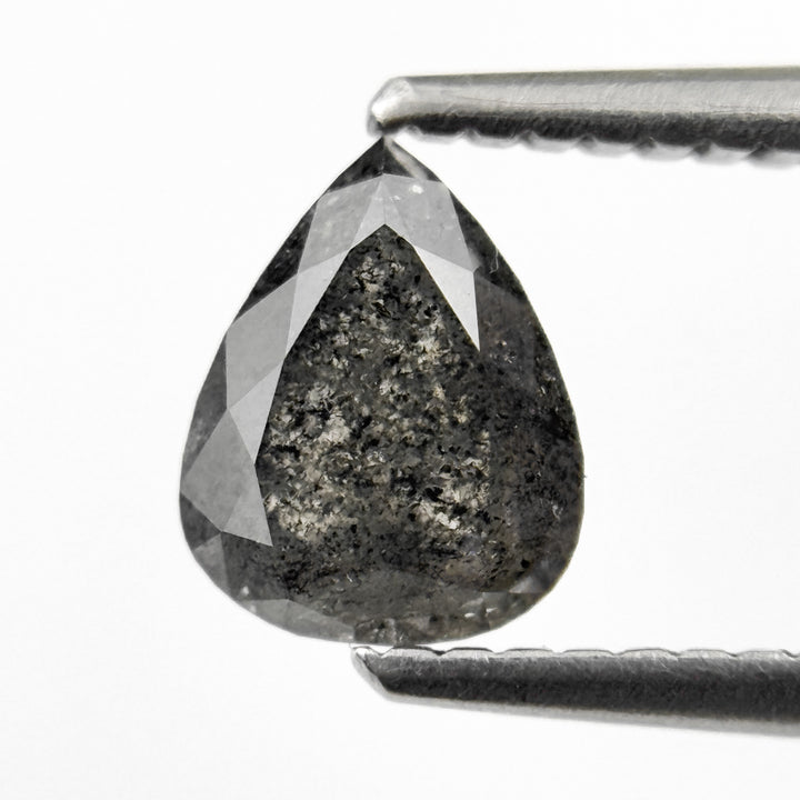 0.91 Ct Pear Rose Cut Grey Natural Salt and Pepper Diamond