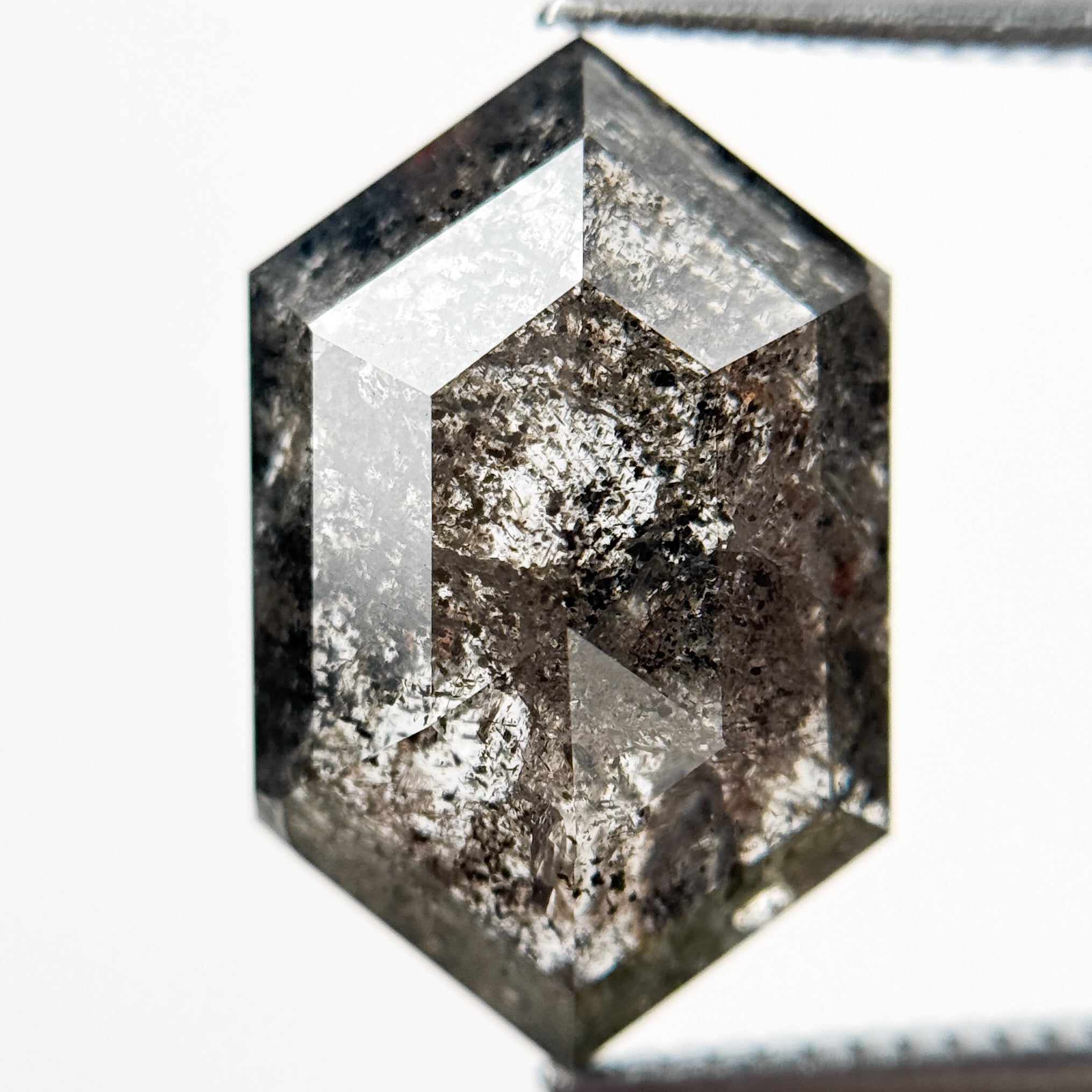 8.71 Ct Hexagon Rose Cut Grey Natural Salt and Pepper Diamond