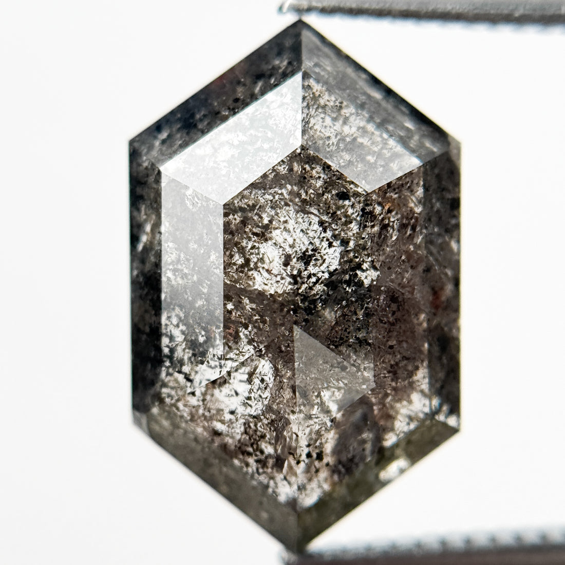 8.71 Ct Hexagon Rose Cut Grey Natural Salt and Pepper Diamond