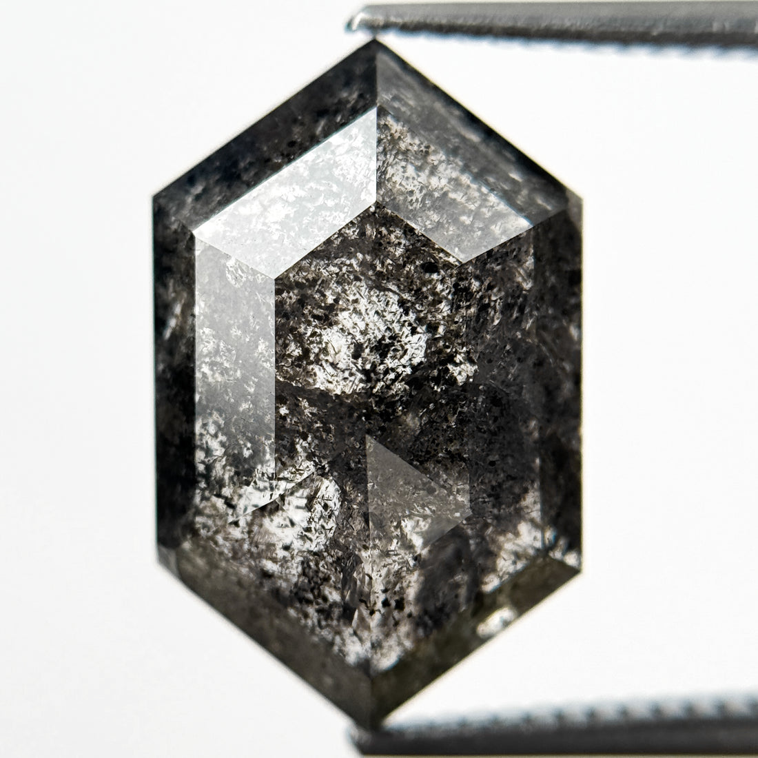 8.71 Ct Hexagon Rose Cut Grey Natural Salt and Pepper Diamond