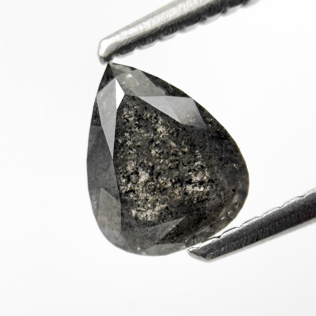 0.91 Ct Pear Rose Cut Grey Natural Salt and Pepper Diamond