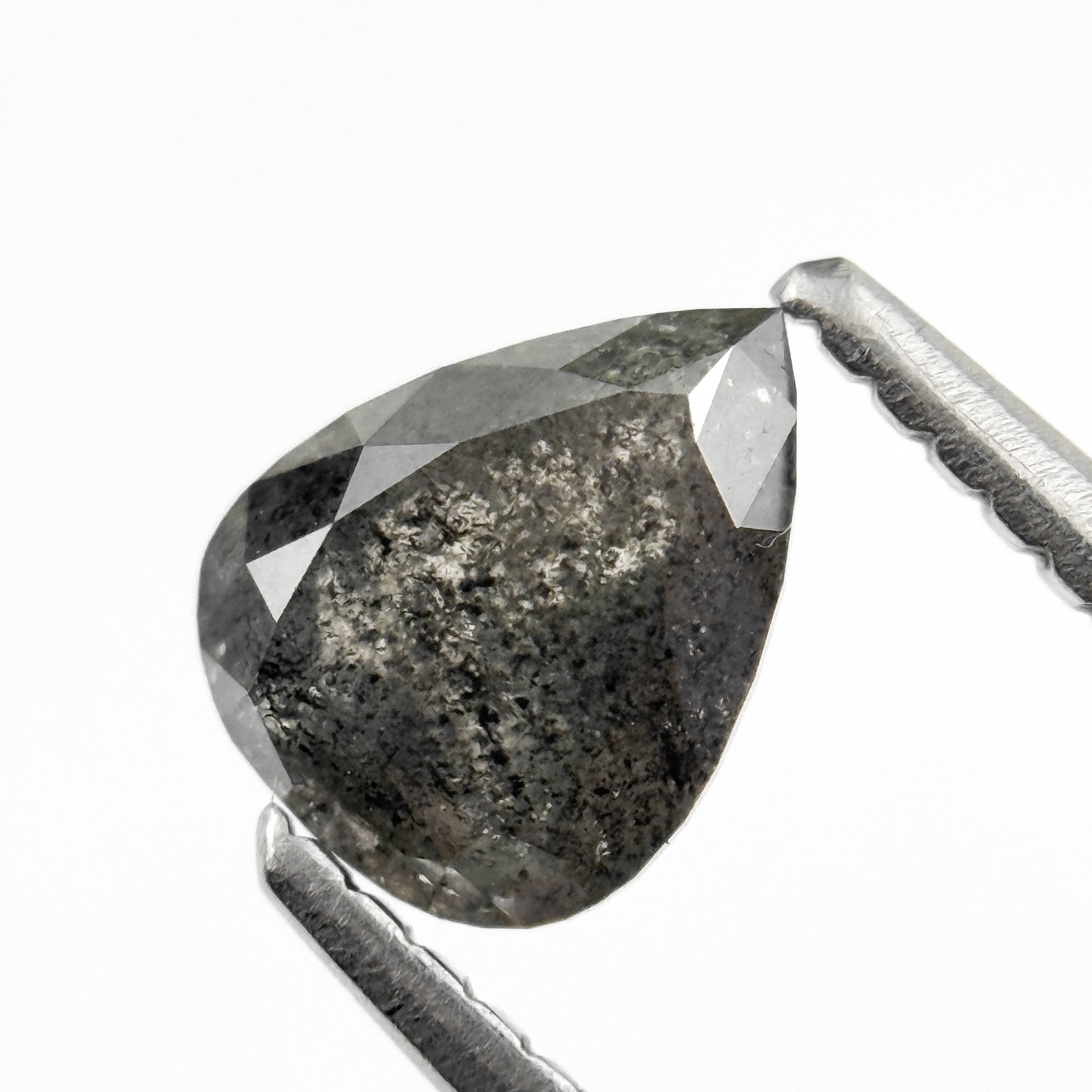 0.91 Ct Pear Rose Cut Grey Natural Salt and Pepper Diamond