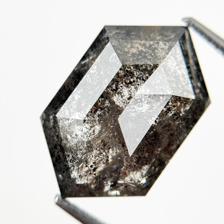 8.71 Ct Hexagon Rose Cut Grey Natural Salt and Pepper Diamond