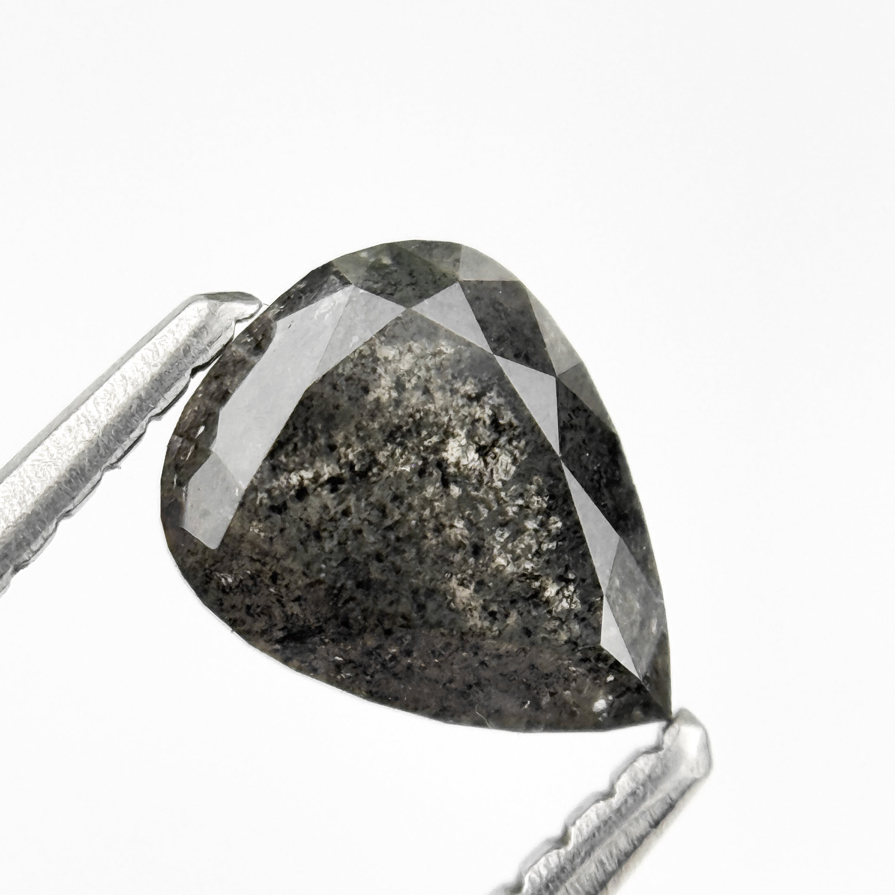 0.91 Ct Pear Rose Cut Grey Natural Salt and Pepper Diamond