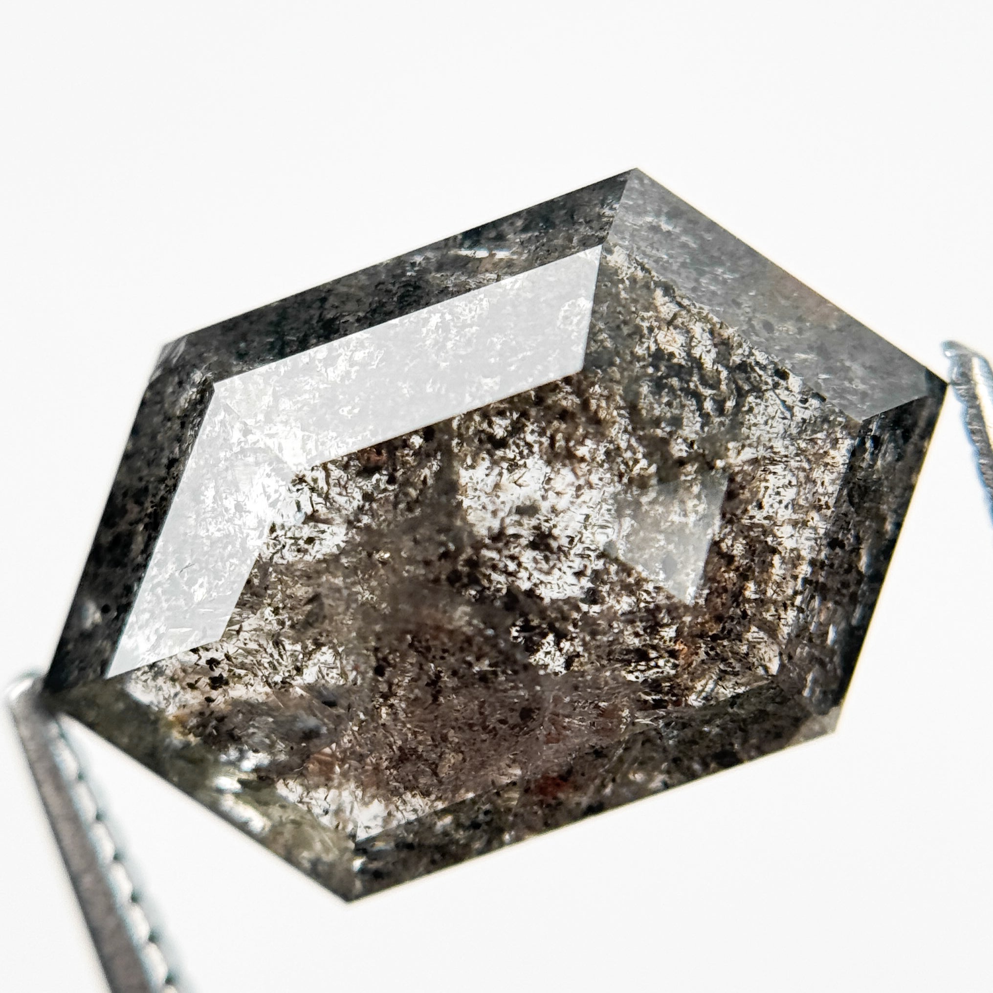 8.71 Ct Hexagon Rose Cut Grey Natural Salt and Pepper Diamond