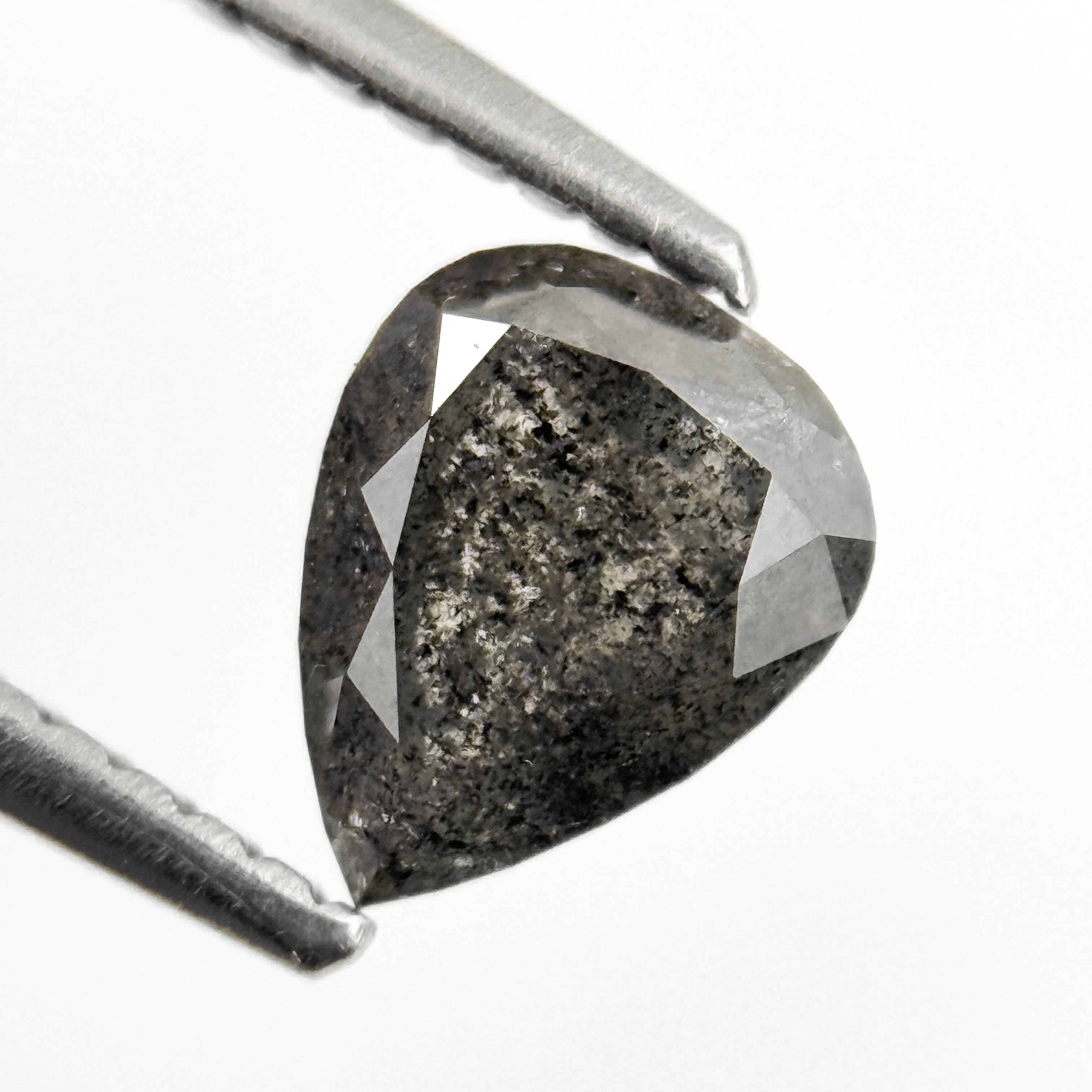 0.91 Ct Pear Rose Cut Grey Natural Salt and Pepper Diamond