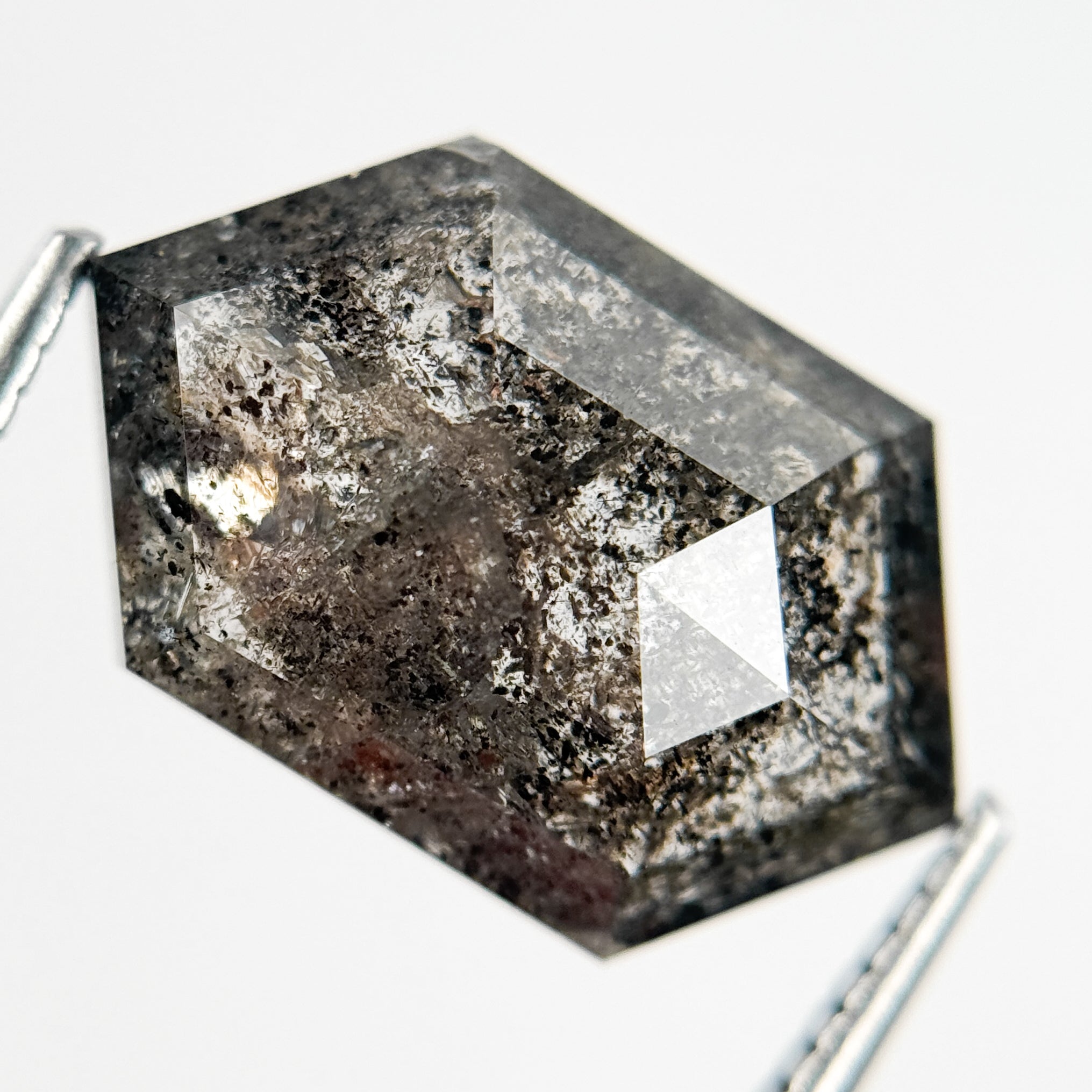 8.71 Ct Hexagon Rose Cut Grey Natural Salt and Pepper Diamond