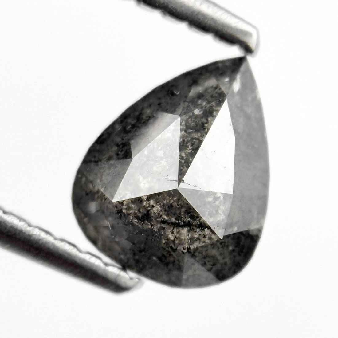 0.91 Ct Pear Rose Cut Grey Natural Salt and Pepper Diamond