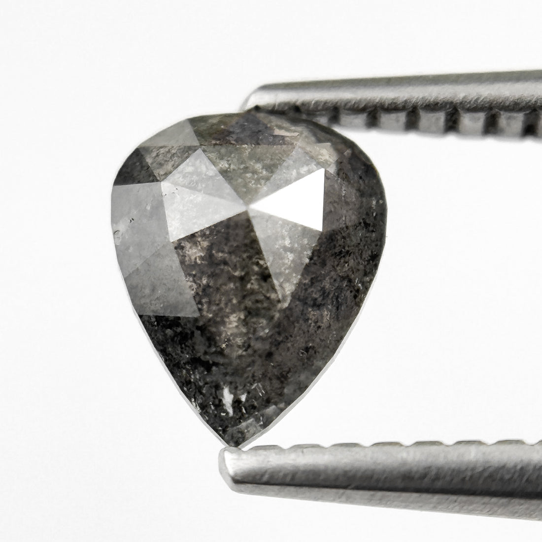 0.91 Ct Pear Rose Cut Grey Natural Salt and Pepper Diamond