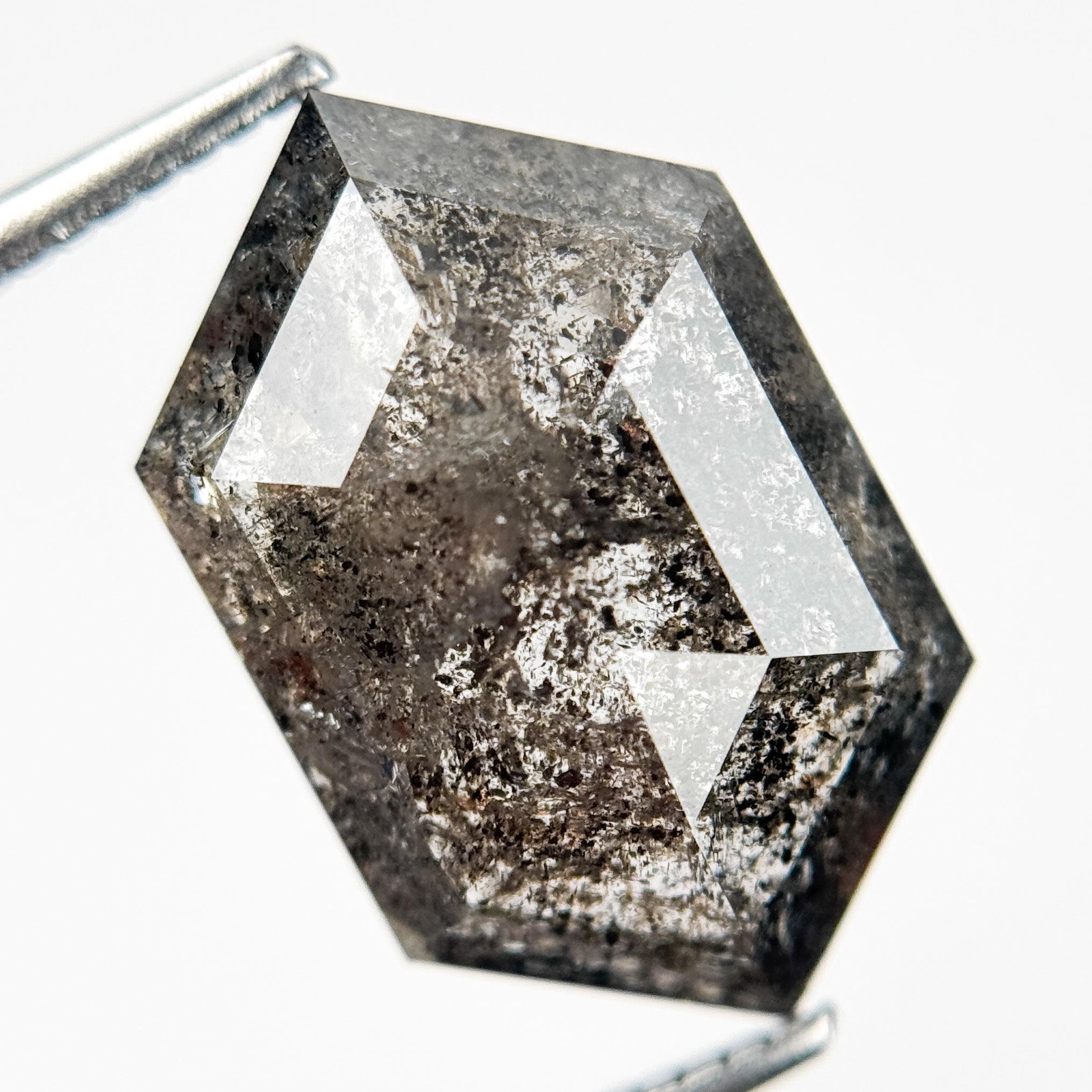 8.71 Ct Hexagon Rose Cut Grey Natural Salt and Pepper Diamond