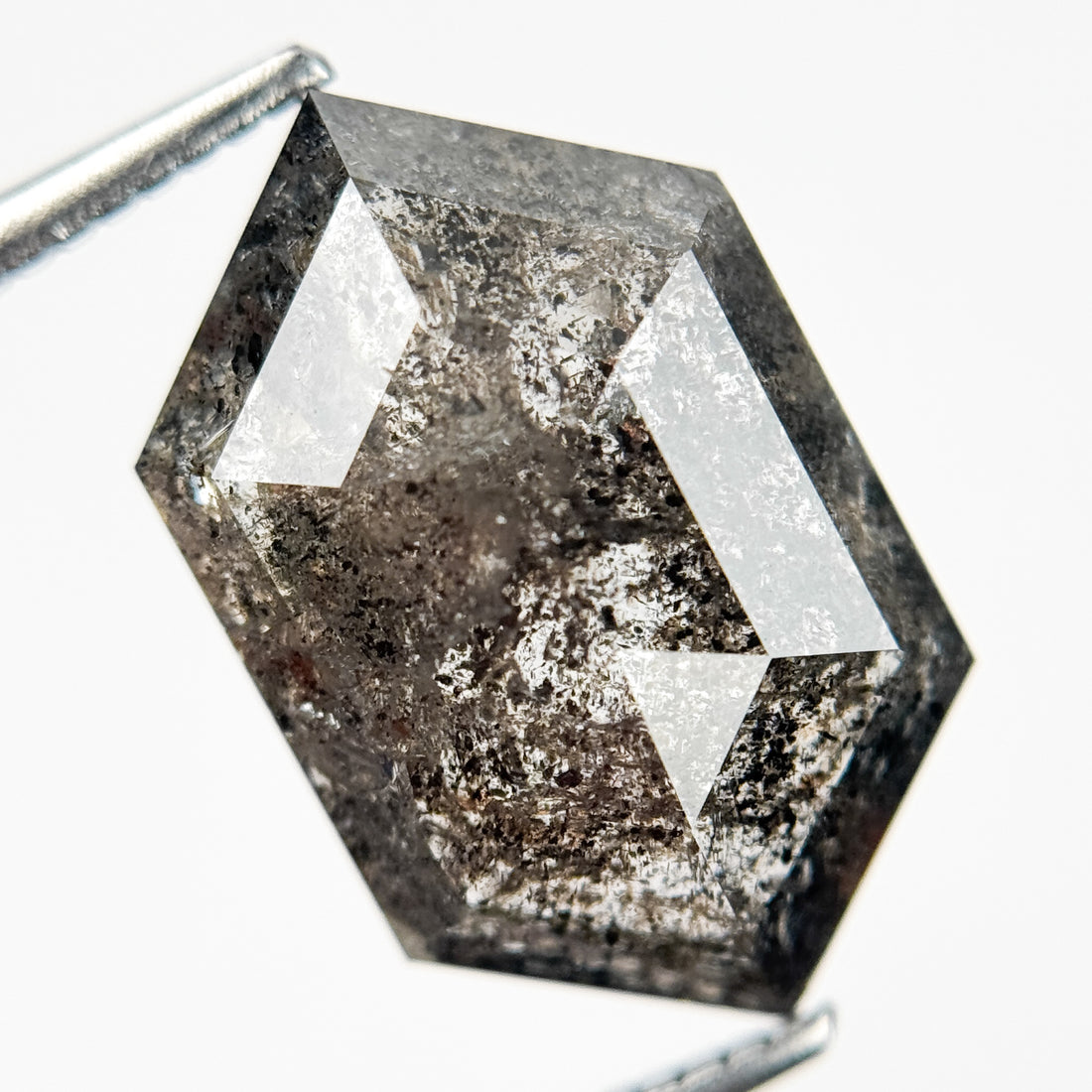 8.71 Ct Hexagon Rose Cut Grey Natural Salt and Pepper Diamond
